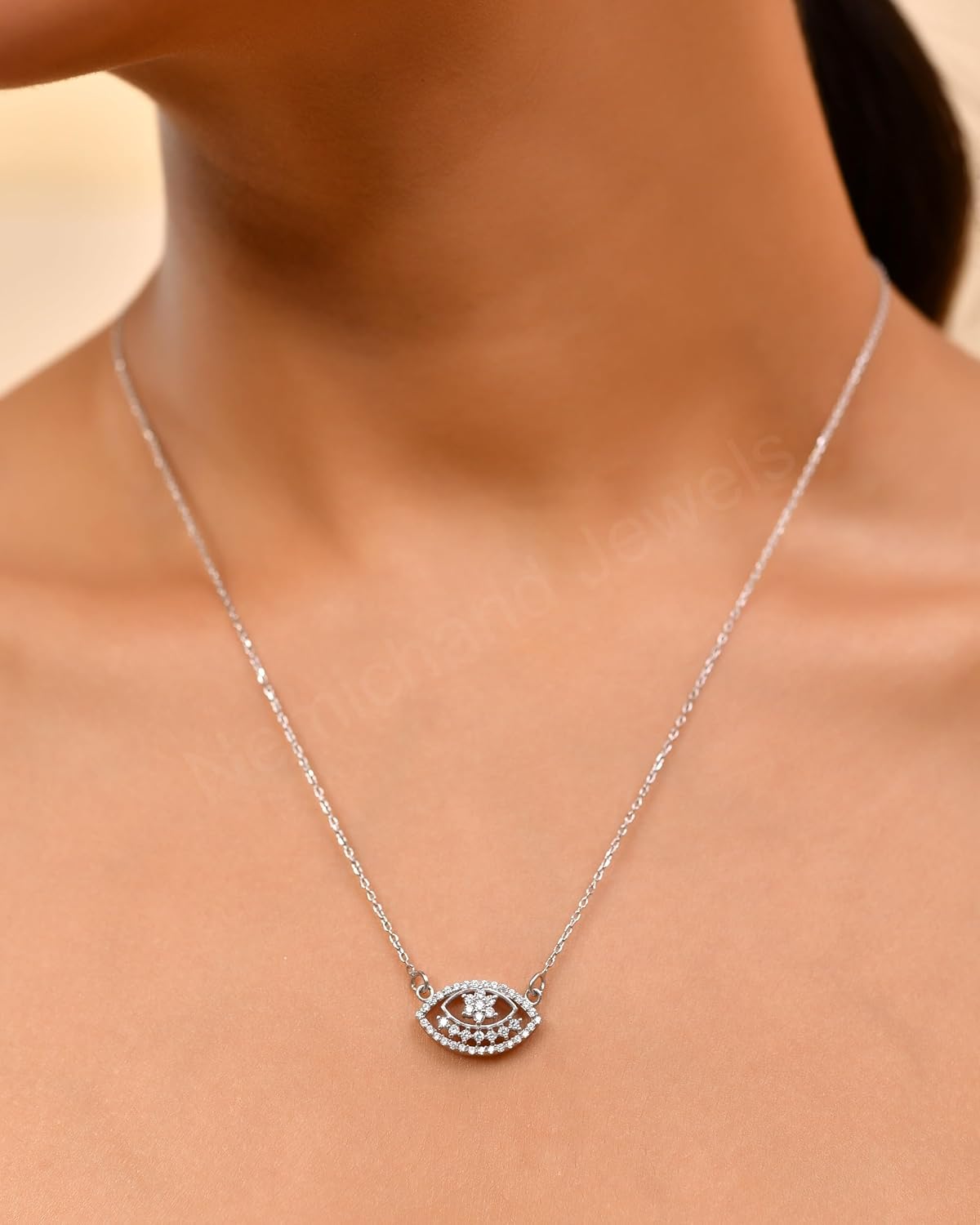 NEMICHAND JEWELS 925 Sterling Silver Sparkling Evil Eye Pendant Chain Necklace for Women and Girls - Image 5