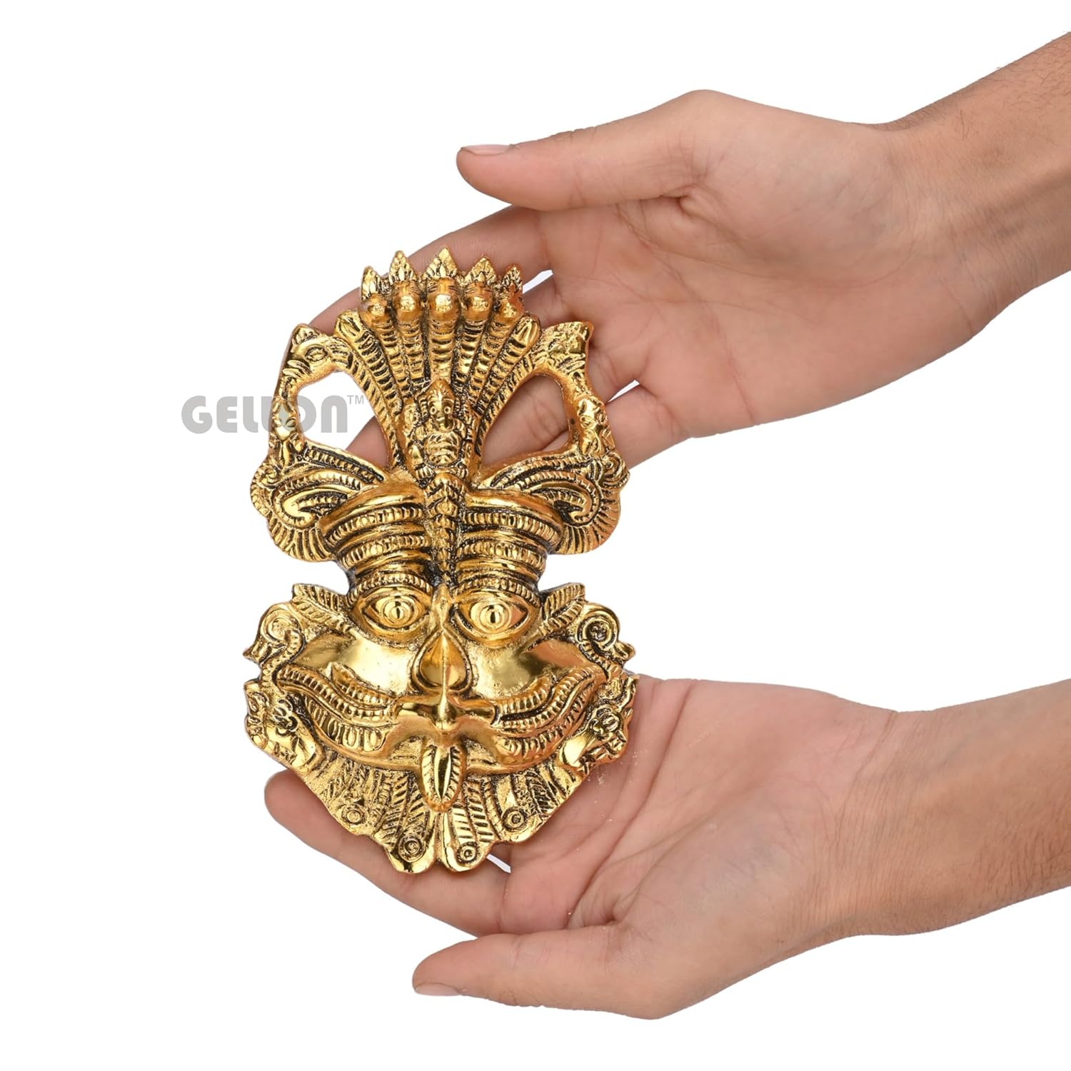 kirtimukha Face In Metal Wall Hanging For Home Decor In Gold Finish, Nazar Battu For Door Entrance - Image 3