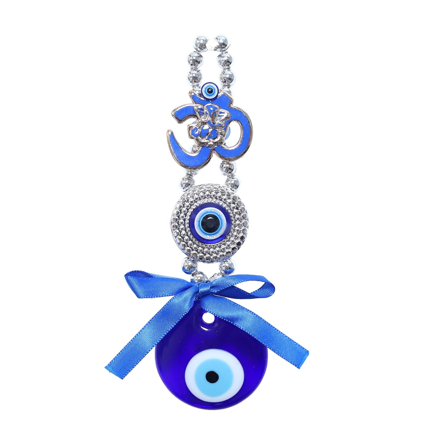 OM Evil Eye Wall Hanging for Car | Nazar Batu for Home Protection, Shop, Office and Home Entrance | Blue - Image 2