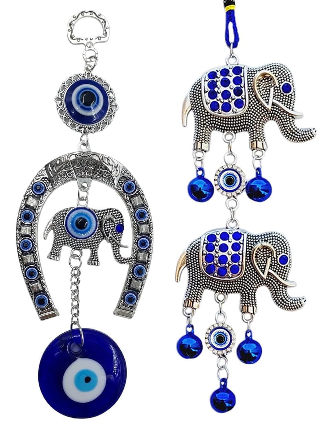 Snabs Evil Eye Wall Hanging, Horseshoe with Elephant Nazar Battu Ornament for Protection, Good Luck Charm and Prosperity, Set of 2 - Image 2