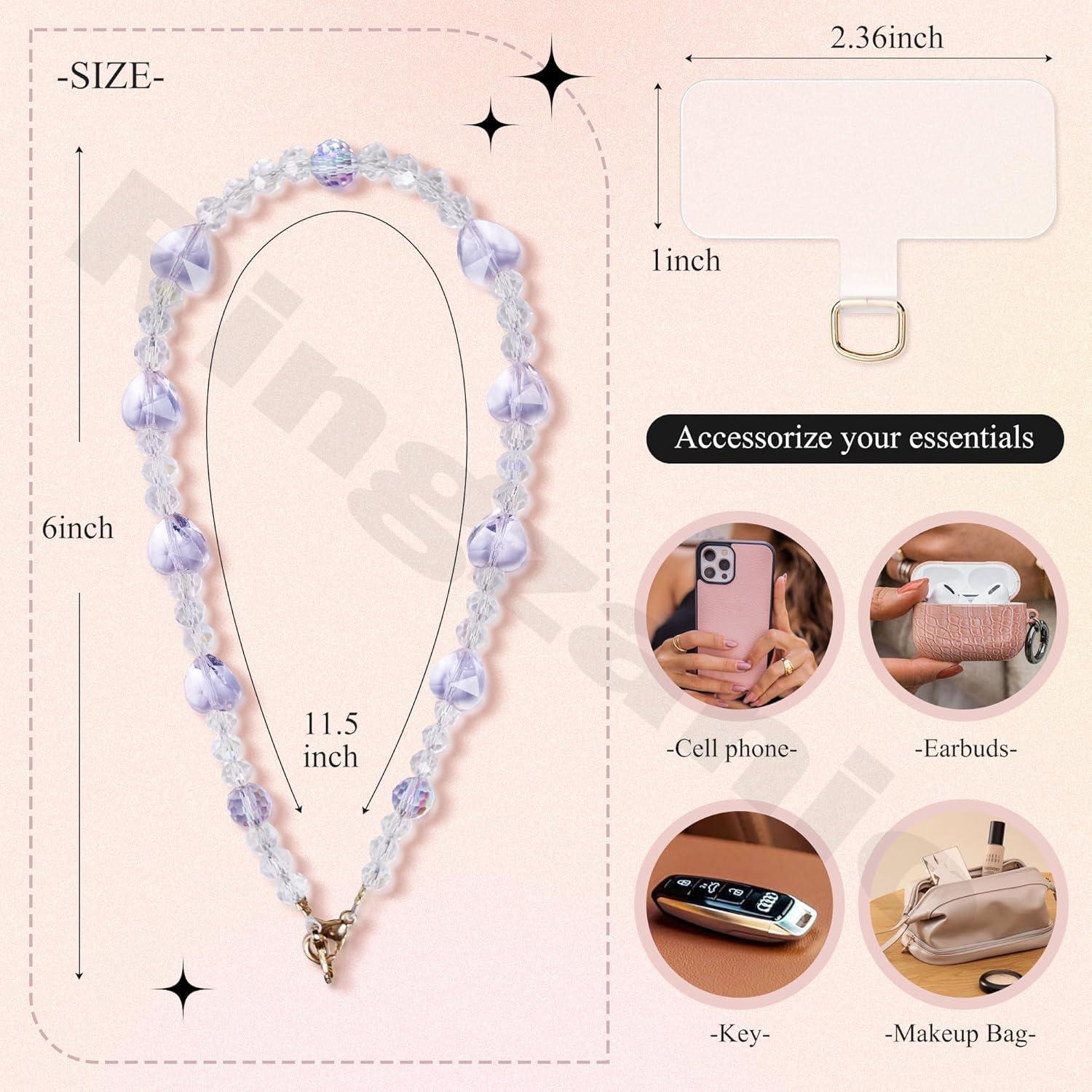 Ringzanio Cell Phone Strap With Crystal Bead and Heart Shape Design | Phone Charm | Phone Strap | Lanyard Strap Detachable Phone Wrist Strap, Hands-Free Keychain Phone Accessories for Women Girls - Image 4