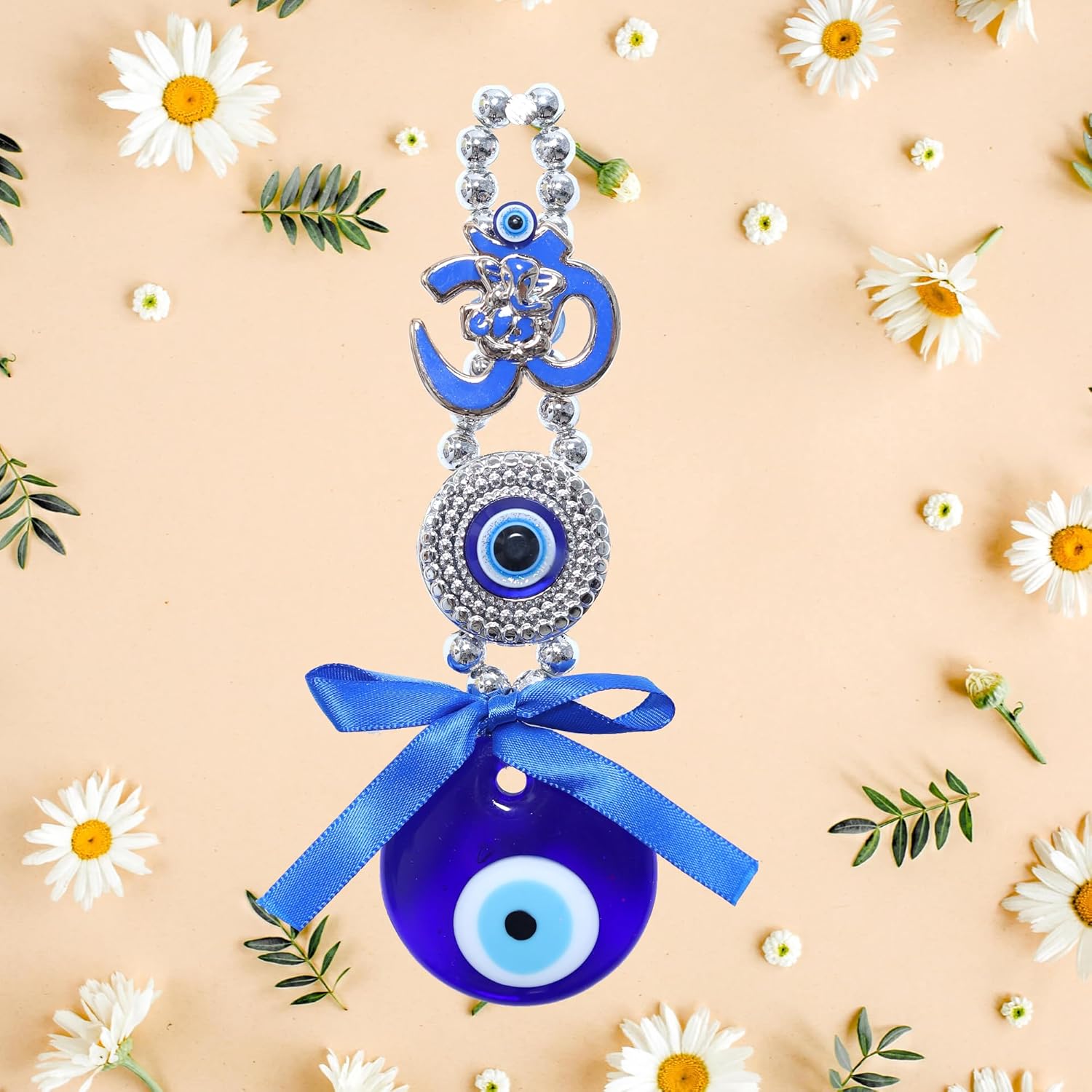 OM Evil Eye Wall Hanging for Car | Nazar Batu for Home Protection, Shop, Office and Home Entrance | Blue - Image 3
