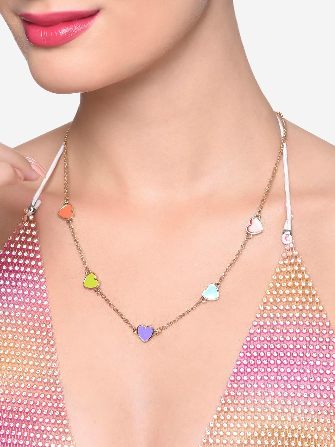 ZAVERI PEARLS Multicolor Enamel Hearts Contemporary Style Chain For Women-ZPFK16223 - Image 4