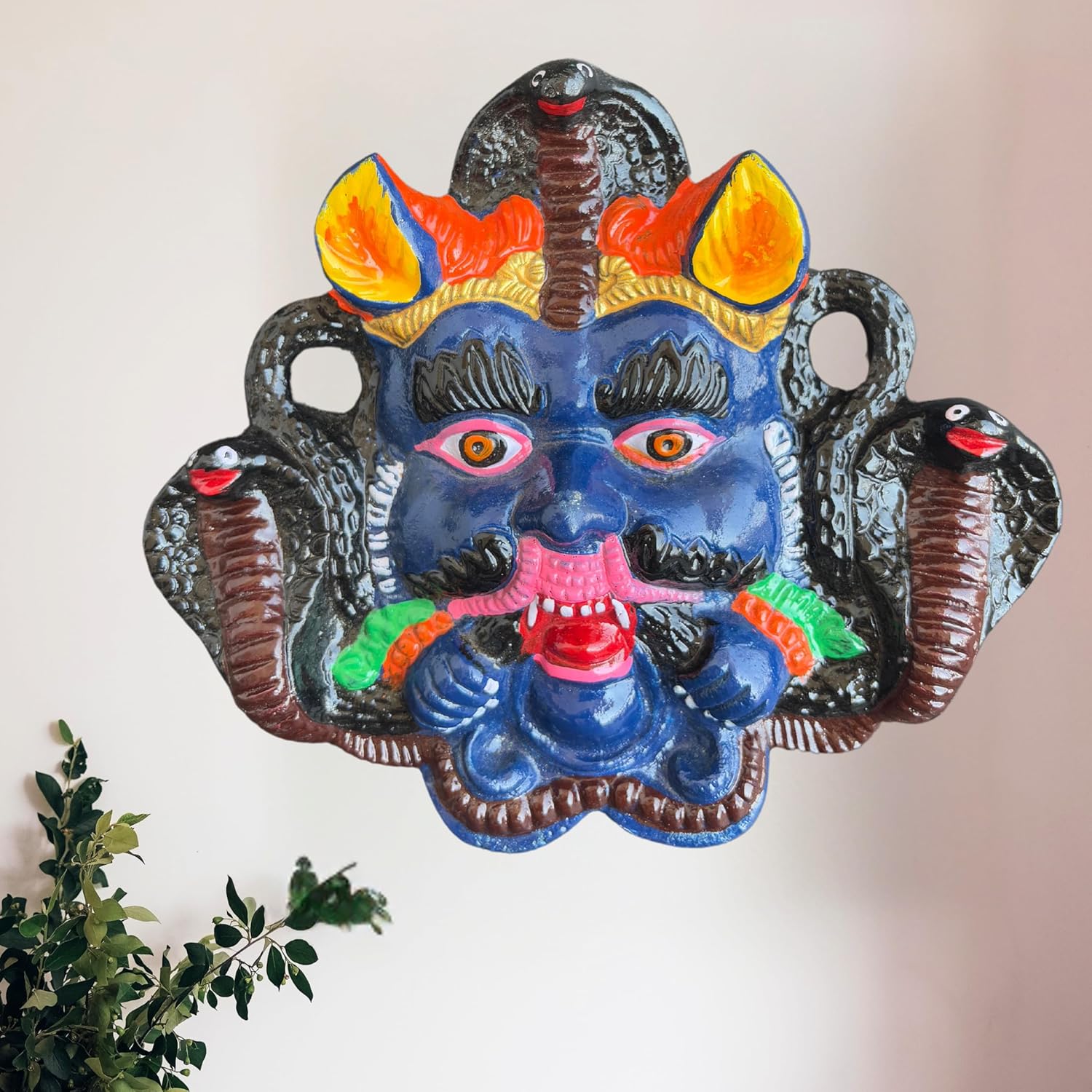 Salvus APP SOLUTIONS Nazar Battu-Mahakaal Metal Wall Hanging Face Mask Nazar Battu/Evil Eye Protector for Shops, Home, Office Decor (8x7 Inch) - Image 2