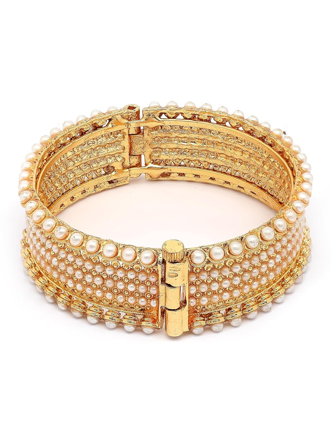 Sukkhi Trendy Rajwadi Style Gold Plated with Pearls Studded Broad Kada Bangle Jewellery for Women & Girls|Set of 2|B107298 - Image 6