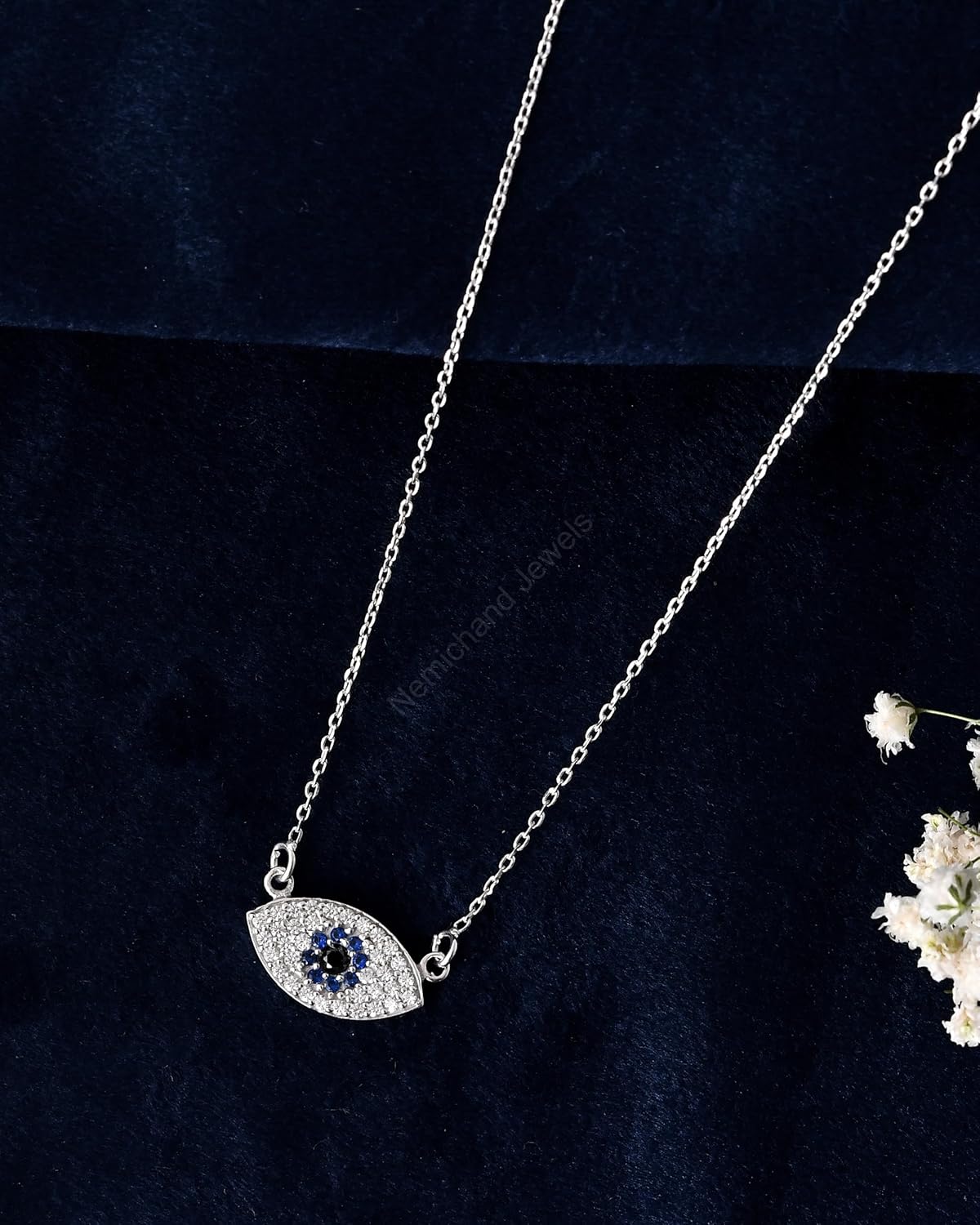 NEMICHAND JEWELS 925 Sterling Silver Evil Eye Pendant Chain Necklace for Women and Girls - Image 4