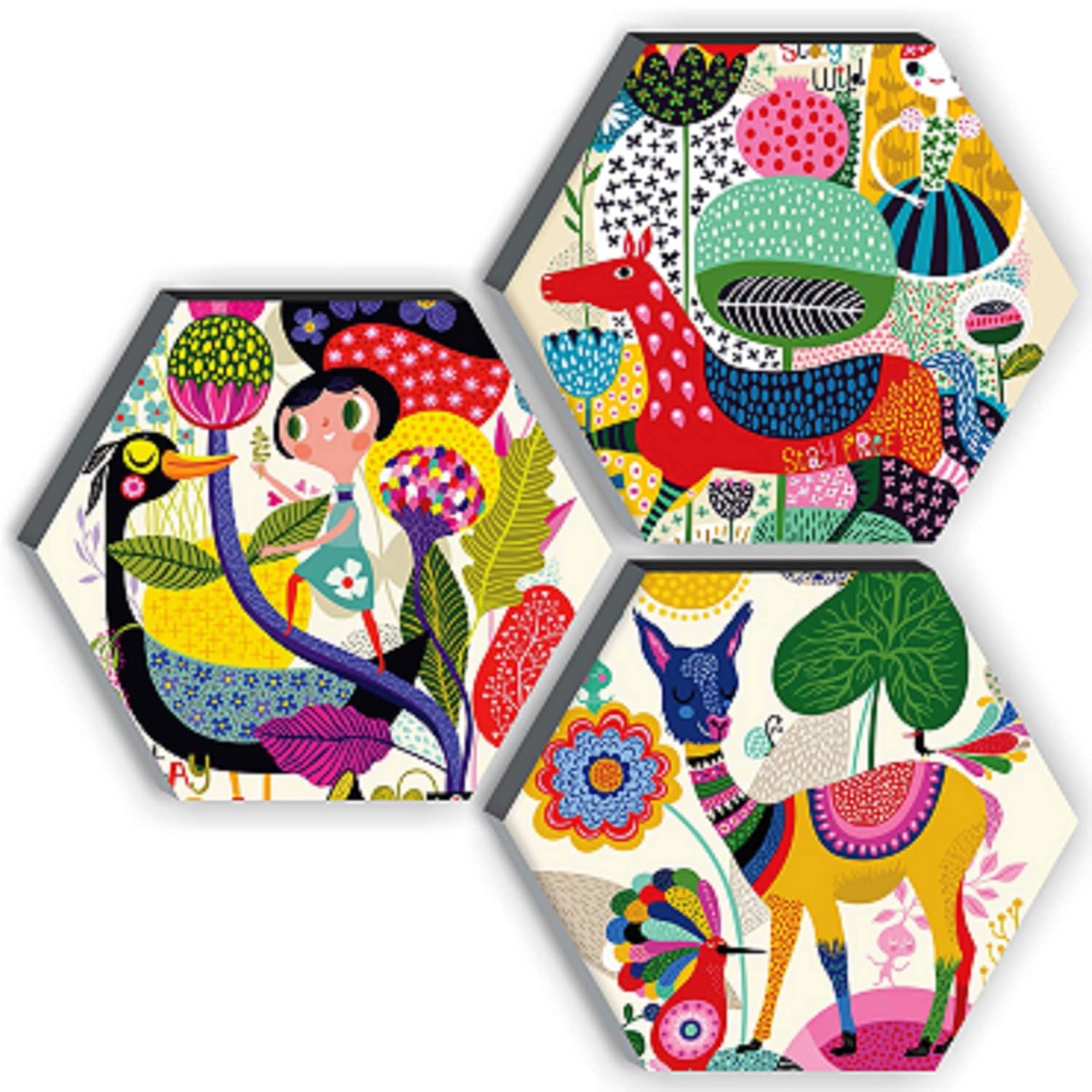 SAF Wood Set Of 3 Hexagon Kid'S Room Decor Modern Art 6Mm Mdf Uv Textured Home Decorative Gift Item 12 Inch X 12 Inch Abstract Painting Sanfhx17 - Image 2