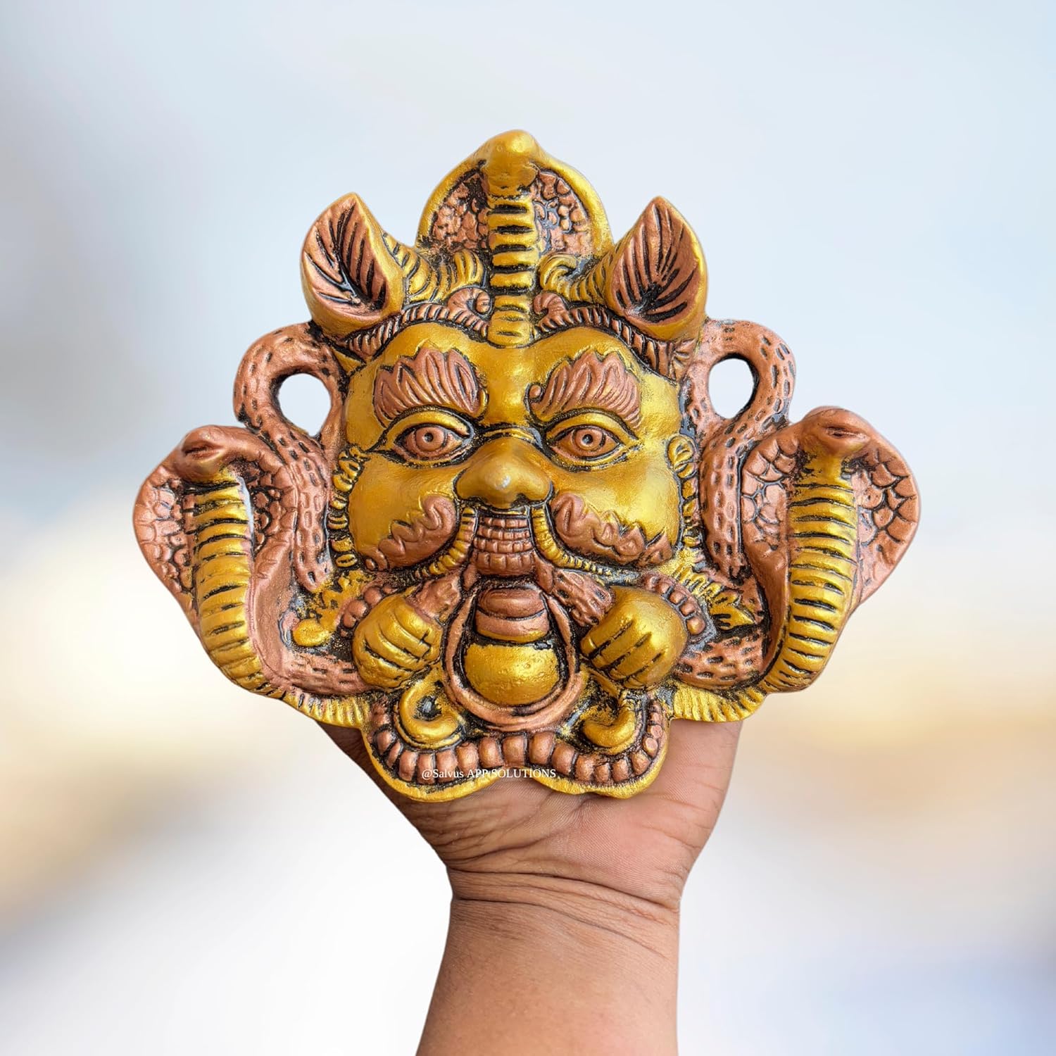 Salvus APP SOLUTIONS Exclusive Metal Nazar Battu Face Mask with Naag Wall Hanging for Evil Eye Protection Suitable ( Gold) - Image 6