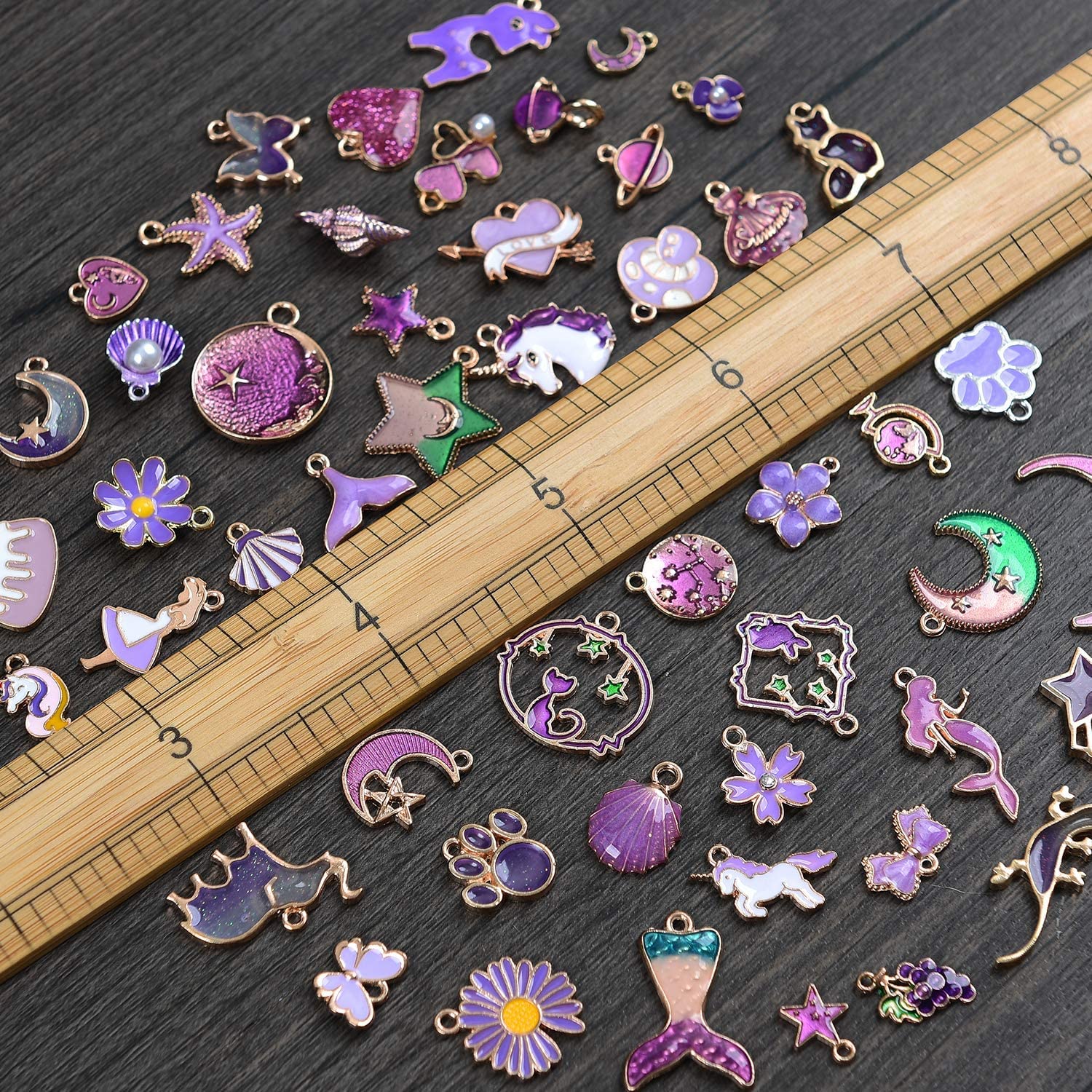 Street27® 1 Set 31pcs DIY Mixed Assorted Gold Plated Enamel Charm Unicorn Flower Dress Fish Shell Moon Star Animals Pendant DIY for Necklace Bracelet Jewelry Making and Crafting Charms - Image 5