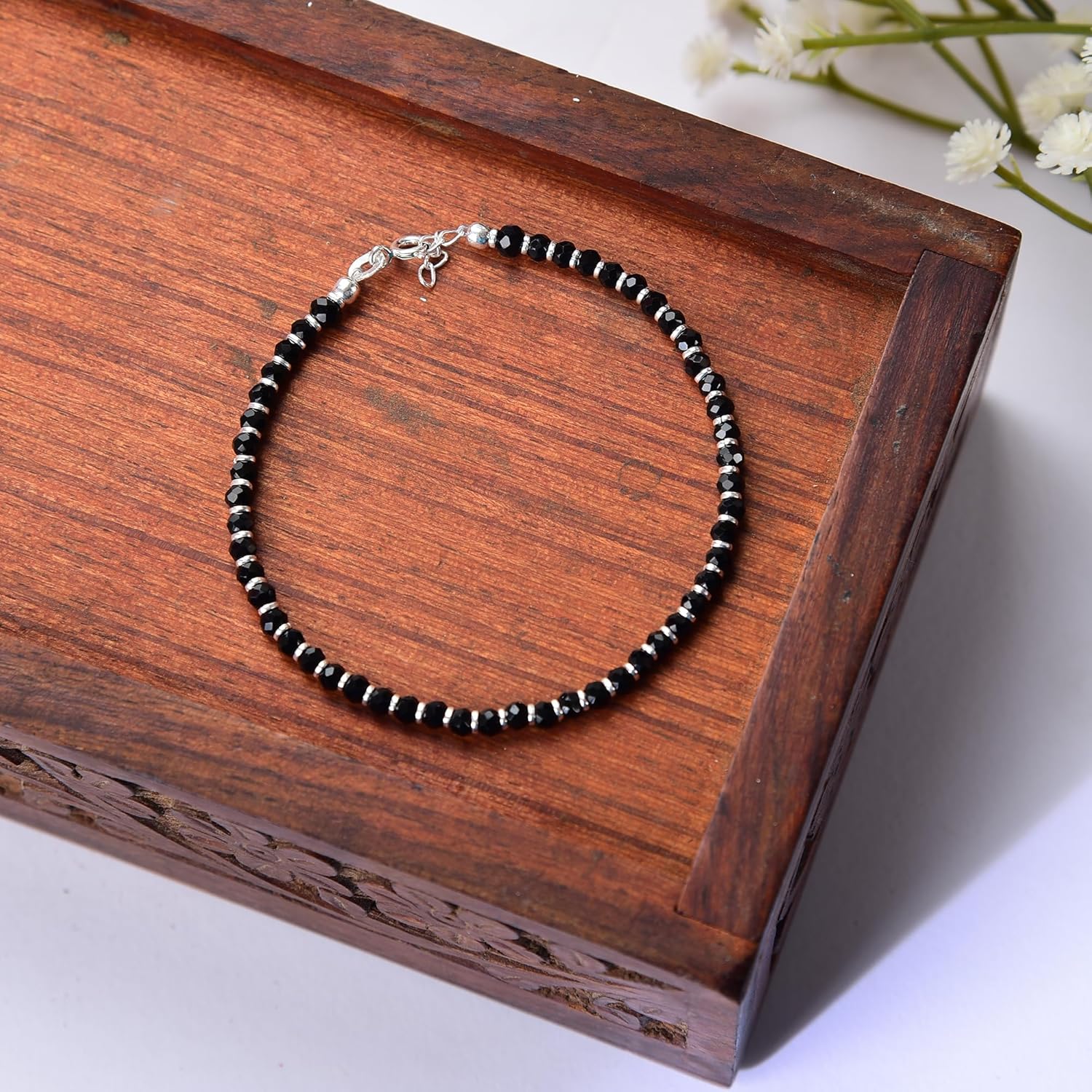 DHRUVS COLLECTION Exclusive 925 Sterling Silver Nazariya Bracelet With Black & Silver Beads for Boys, Men, Girls And Women - 8 Inches - Image 4