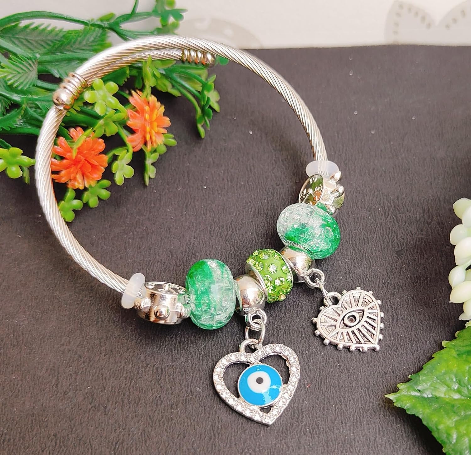 Evil Eye Bracelets for Women, Nazariya Bracelet for Girls, Nazar Battu Bracelet with Charms for Good Luck and Prosperity, Green - Image 5