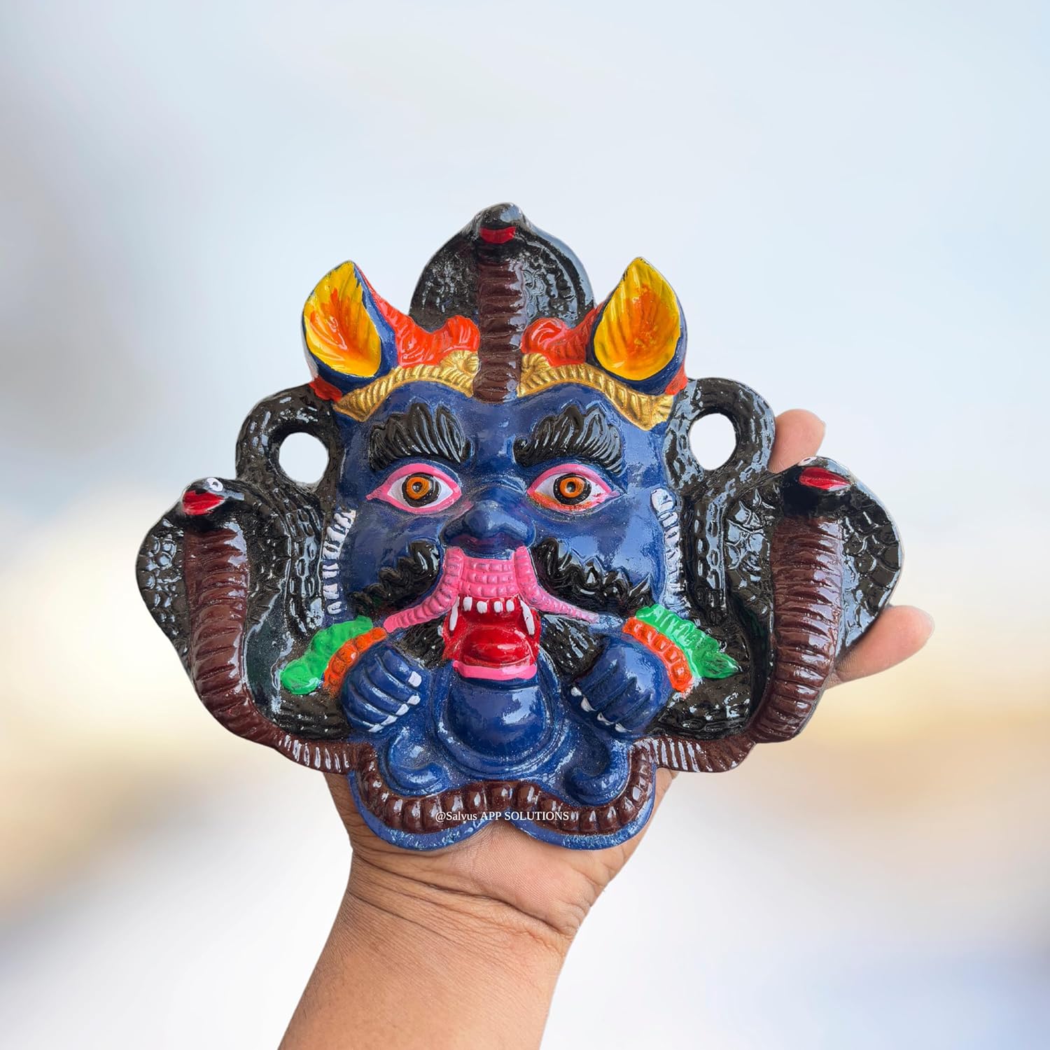 Salvus APP SOLUTIONS Nazar Battu-Mahakaal Metal Wall Hanging Face Mask Nazar Battu/Evil Eye Protector for Shops, Home, Office Decor (8x7 Inch) - Image 8