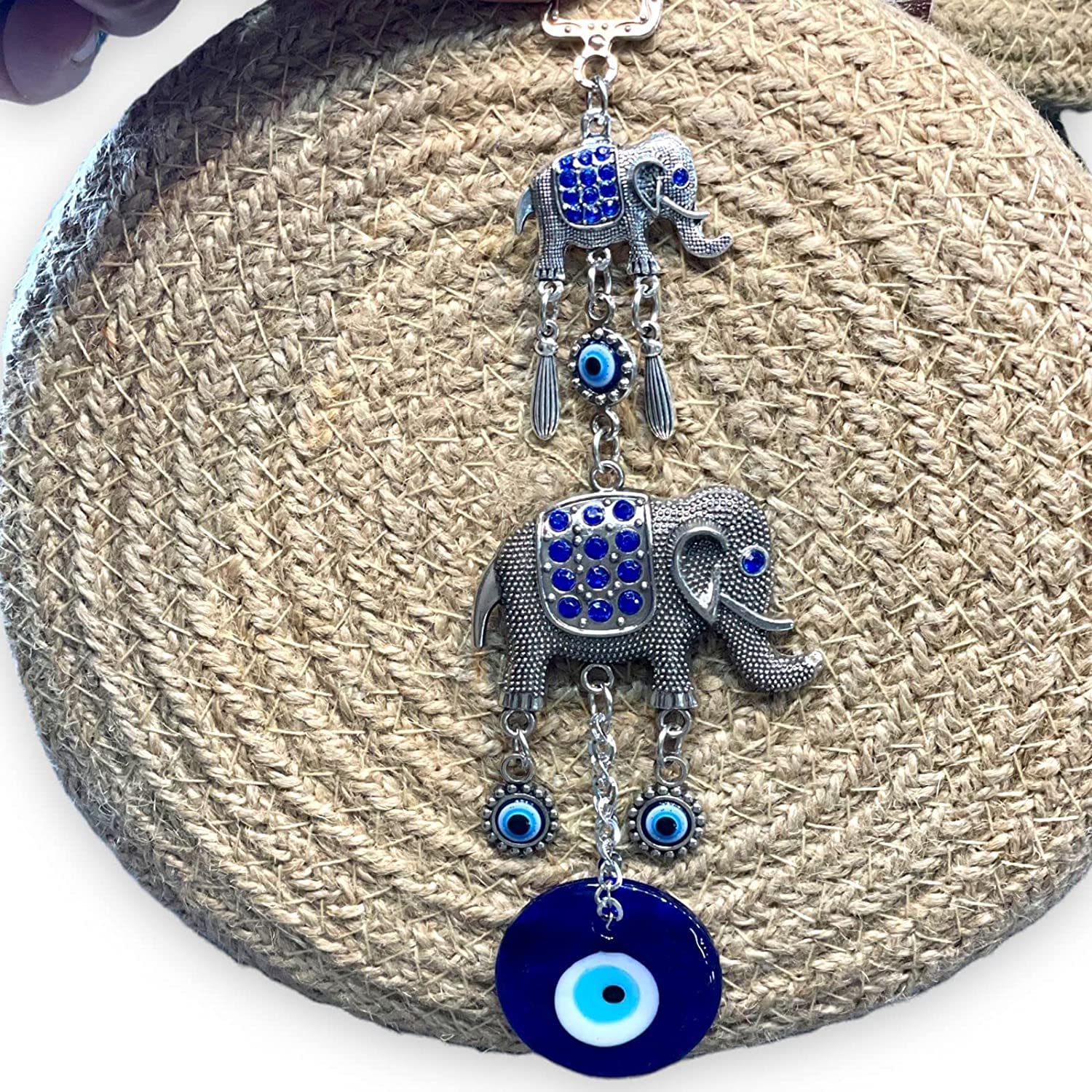 BLUE BEADS Home & Decor Evil Eye Hanging with Double Elephant Pendant Decoration Hanging Ornament Amulet for Car, Home and Office - Image 7