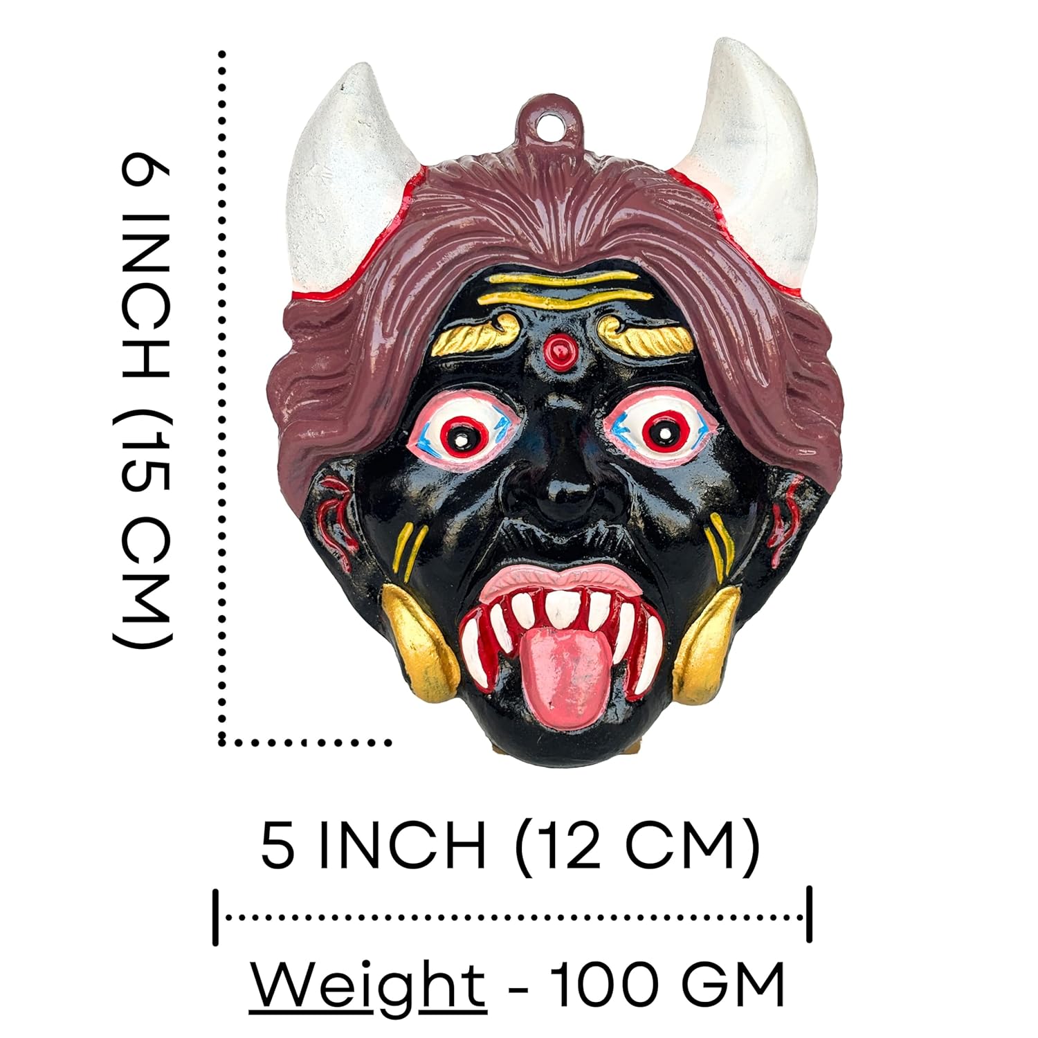 SalvusEstore Handmade Metal Bhootni with White Seengh, Nazar Battu for Evil Eye Protection & Wall Hanging Decor (Black_6x5 inch) - Image 3