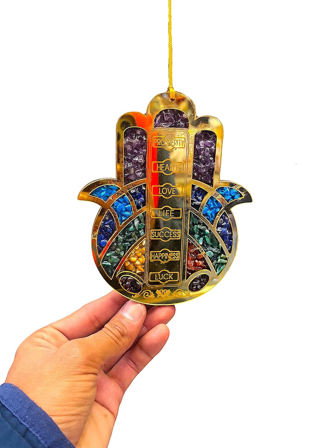 happiness hub Wooden Seven Chakra Hamsa Hand, Home Protection Charm, Decor, Charms, Turkish Nazar Decoration, Good Luck Charm, Wall Decor Amulet, Car Ornament - Image 8