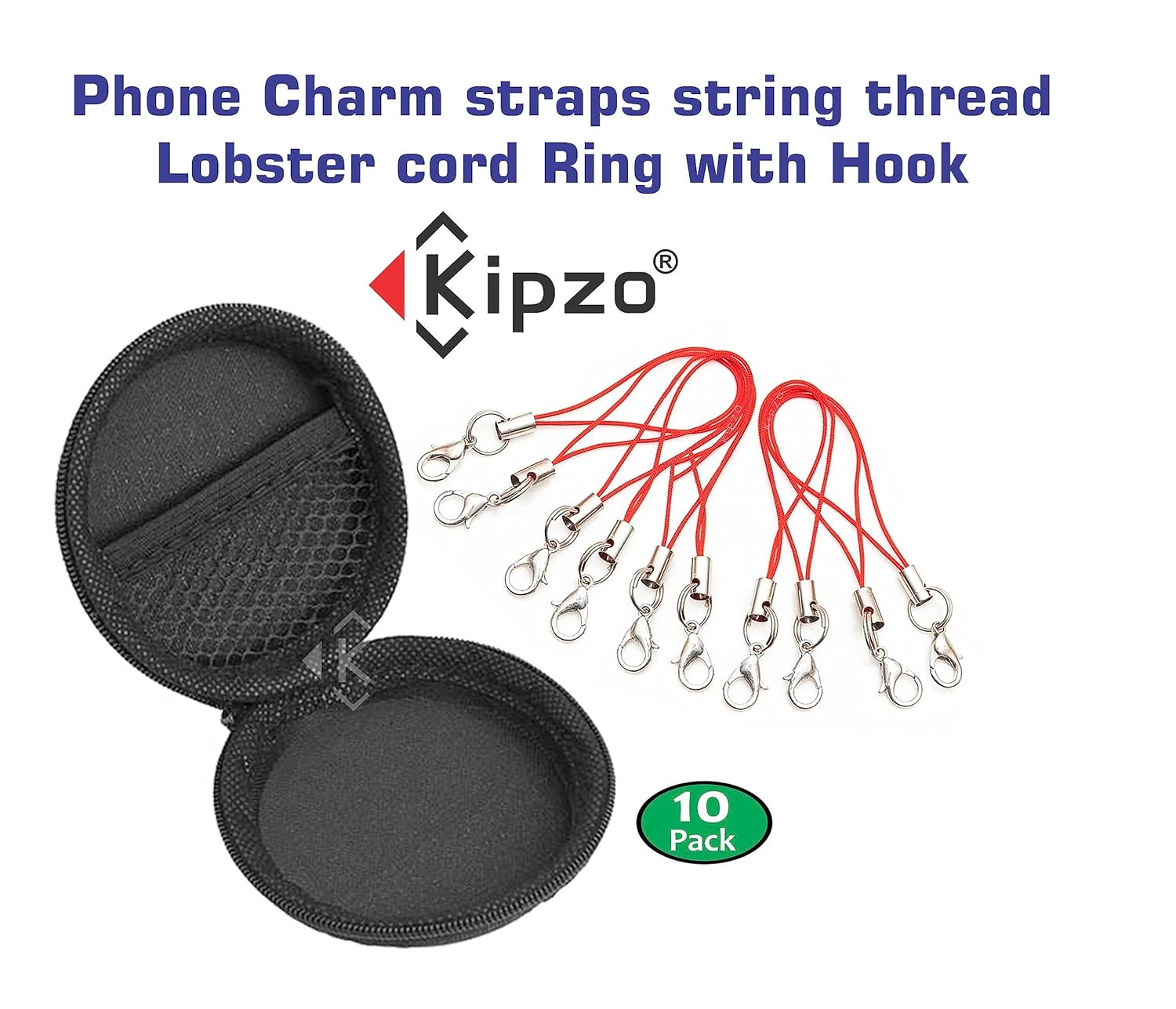 KIPZO® Red Pack of 10 pcs Phone Strap Charm lobster clasp for cell phone Cover keyring Pendrive Badge Holders Charm DIY Jewellery straps thread Ring with Hook smart round zip carry case pouch - Image 3