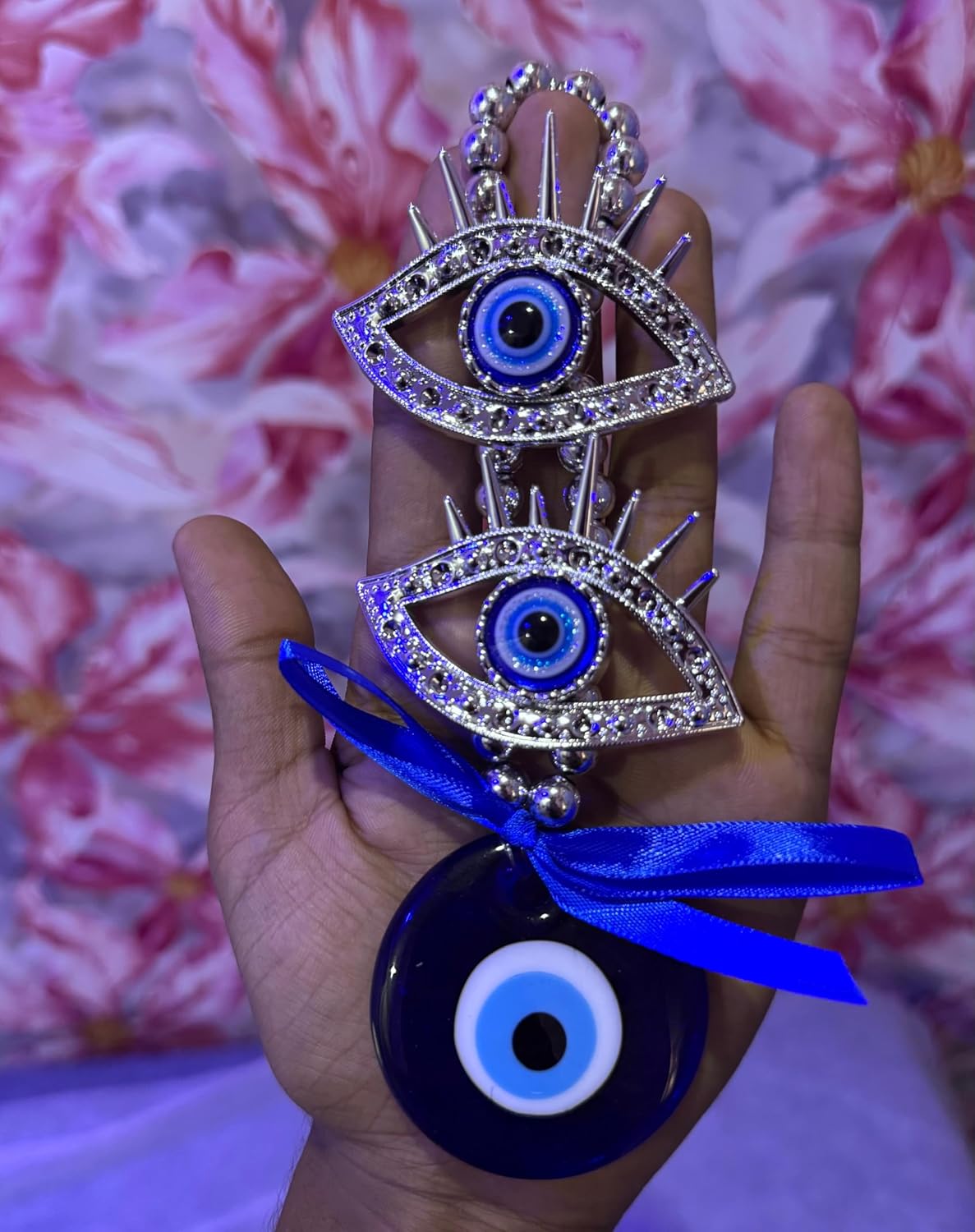 Premium Nazar Battu Evil Eye Protection Talisman for Home (16 cm) – Handcrafted Silver Beads, Thick Blue Glass Charm – Spiritual Décor for Door, Wall, Car – Auto & Family Safety Gift - Image 3
