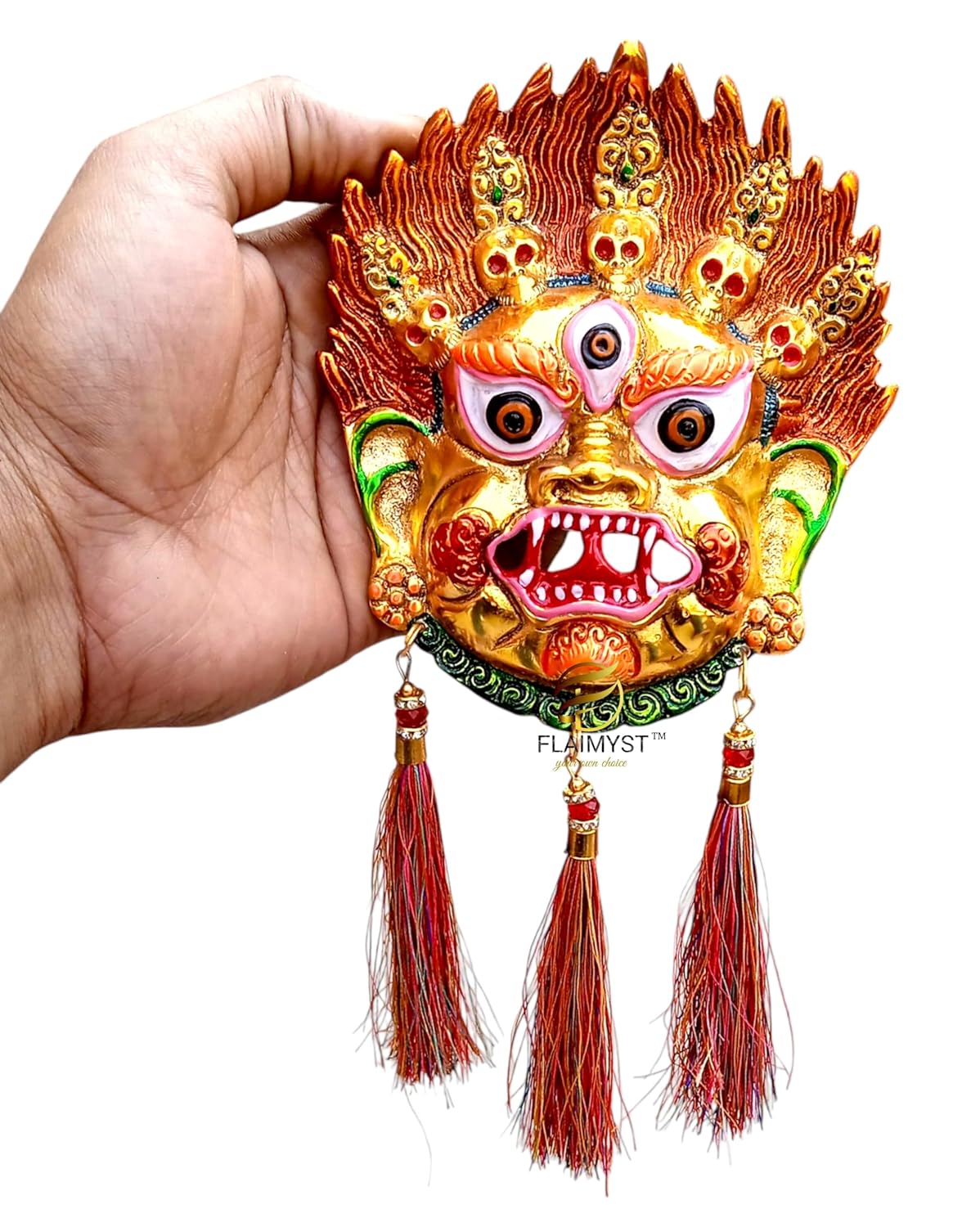 FLAIMYST Kirtimukha for Home Door in Aluminium Metal, Kirtimukha Wall Hanging for Home Decor, Nazar Battu Vastu & Traditional Indian Decor (Gold Multi) - Image 7