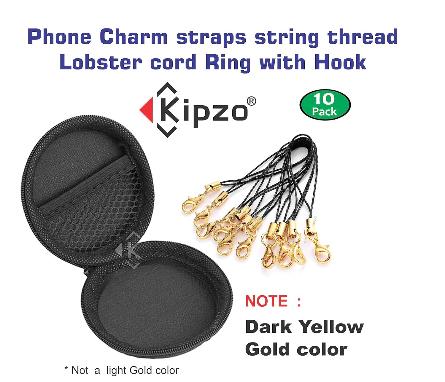 KIPZO® Black Pack of 10 pcs Phone Strap Charm lobster clasp for cell phone Cover keyring Pendrive Badge Holders Charm DIY Jewellery straps thread Ring with Hook smart round zip carry case pouch - Image 3