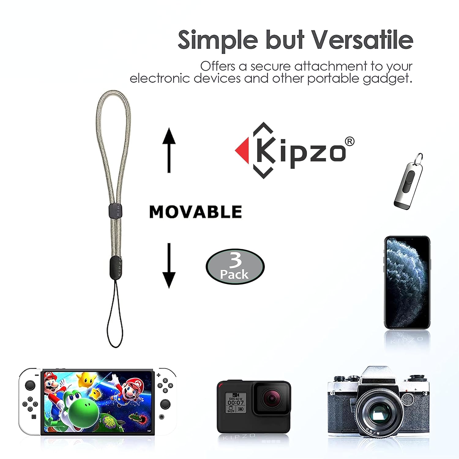 KIPZO® Pack of 3 Grey hand Wrist Lanyards Adjustable strap holder for cell phone Cover case key ring Pen drive Charm grip DIY string cord thread nylon rope charms Wristlet for camera bags speaker - Image 5