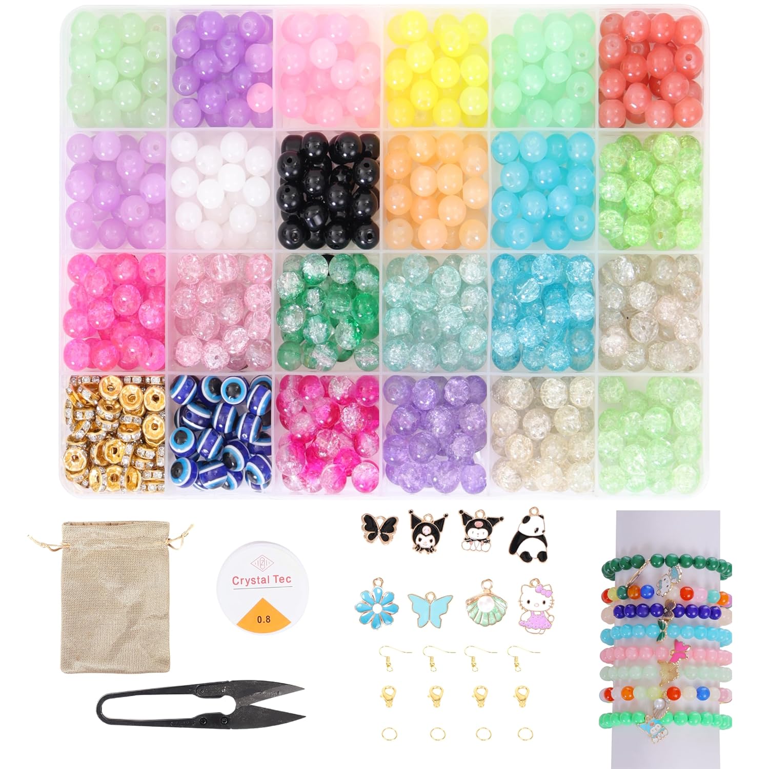 Ambitieux Children Jewelry Making Craft Bracelet Kits set for Kids - DIY 24 Compartment Box, 700+ Colorful Beads, Ear Hangings, Lobster Locks & Rings , 8 Pcs of Charms With Accessories - Birthday Gift for Girls 4 5 6 7 Years (Glass Beads Kit) - Image 2