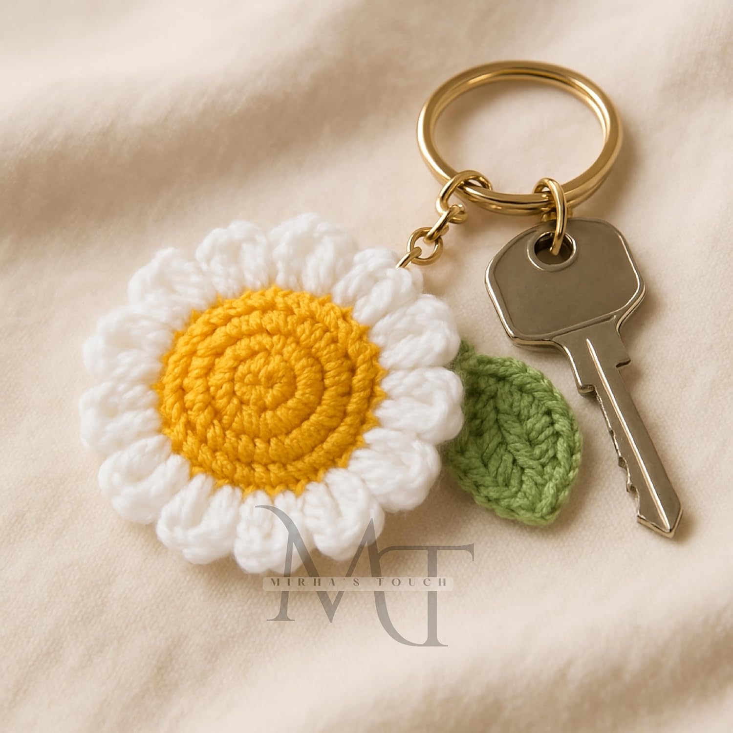 Mirha's Touch Hand Made Crochet Flower Keychain | Sunflower & Daisy Flower Crafted Keychain | Keychain For Bike, Car, Handbags - Image 3
