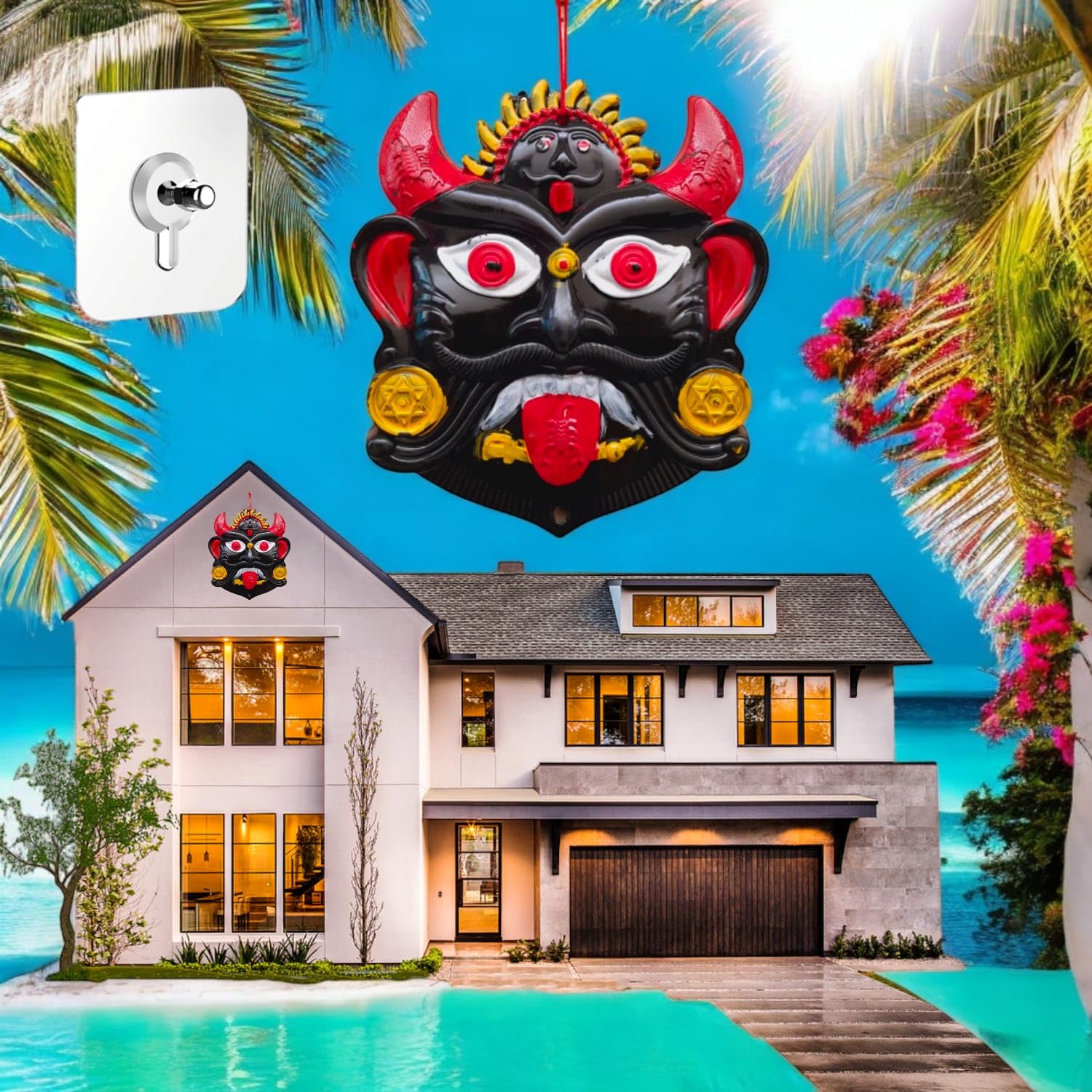 Drishti Bommai Nazar Battu Mahakala Mask Wall Hanging Ideal Gift with Self Adhesive Hook - Image 2
