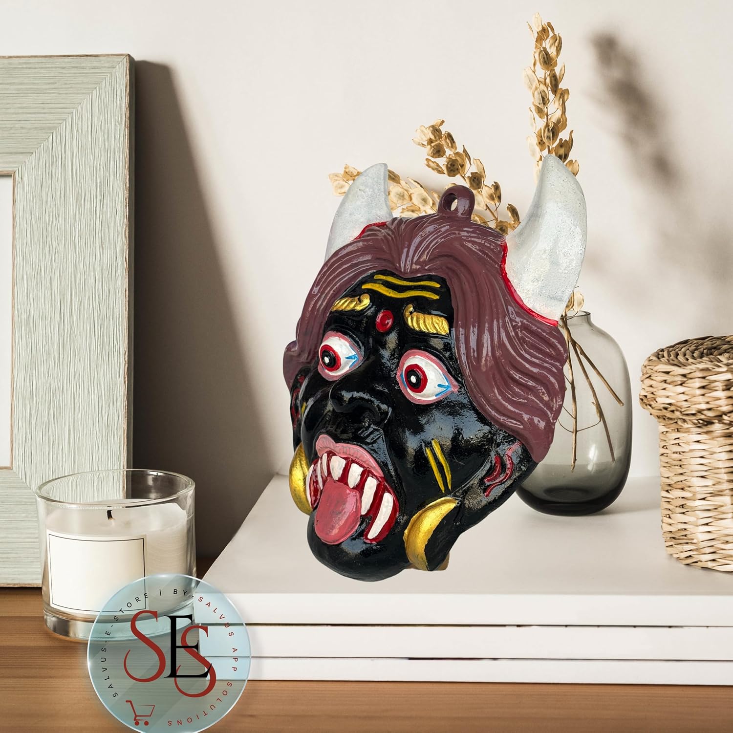 SalvusEstore Handmade Metal Bhootni with White Seengh, Nazar Battu for Evil Eye Protection & Wall Hanging Decor (Black_6x5 inch) - Image 6