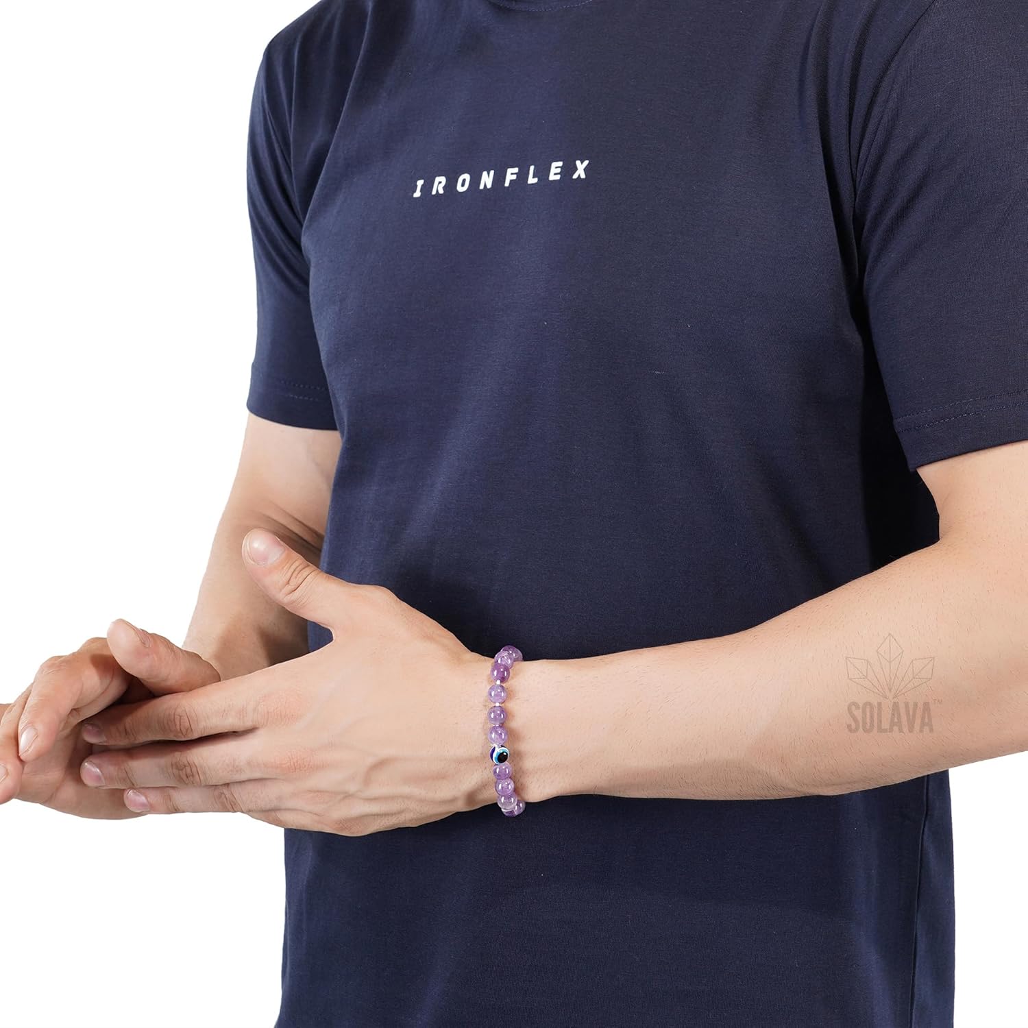 SOLAVA Original Amethyst Bracelet for Woman and Man with Evil Eye and Lab Certificate - Natural Energised Purple beads Bracelet, Evil Eye Bracelet for Protection, Healing and Mental Peace - 8MM Beads - Image 9