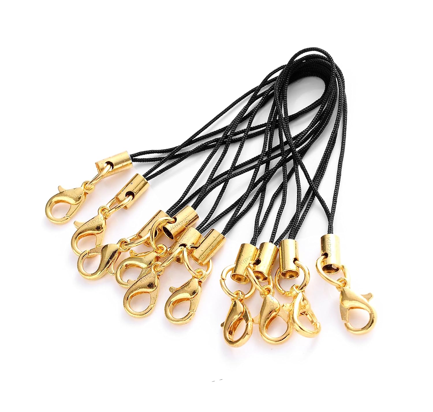 KIPZO® Black Pack of 10 pcs Phone Strap Charm lobster clasp for cell phone Cover keyring Pendrive Badge Holders Charm DIY Jewellery straps thread Ring with Hook smart round zip carry case pouch - Image 2