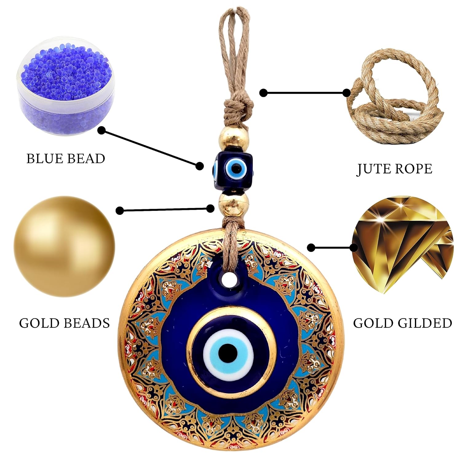 Candymosa 4.3" Glass Blue Evil Eye Wall Hanging Floral Design Gold Ornament – Evil Eye Wall Hanging in a Box - Home Protection Charm Evil Eye Wall Decor - Turkish Nazar Amulet - Image 3
