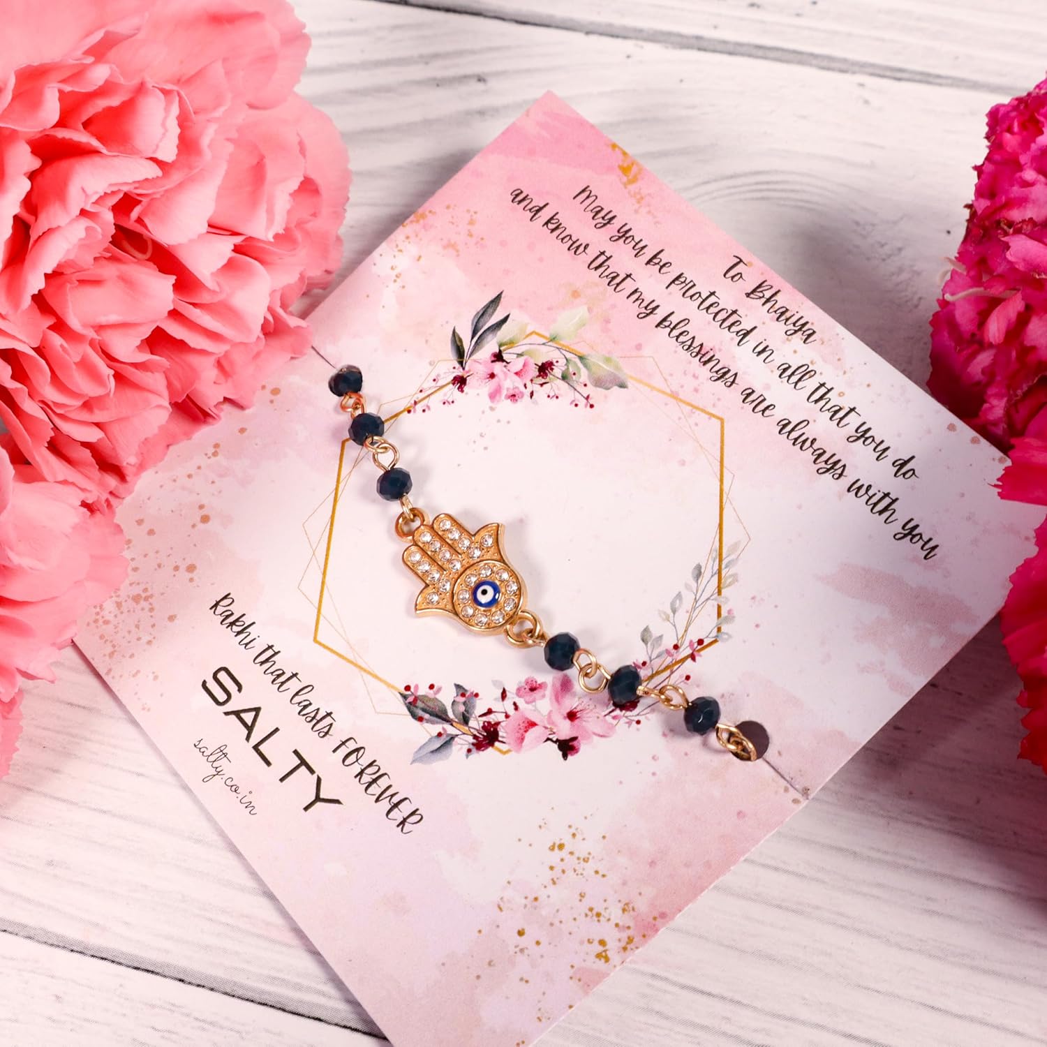 SALTY Set of 1 Evil Eye Rakhi Gift for Brother | Rakhi Gift Pack for Bhaiya, Bhabhi, and Sister| Bracelet for Men, Women | Fancy Jewellery Combo Gifts | Hand Band | Ideal for Gifting Hamper - Image 4
