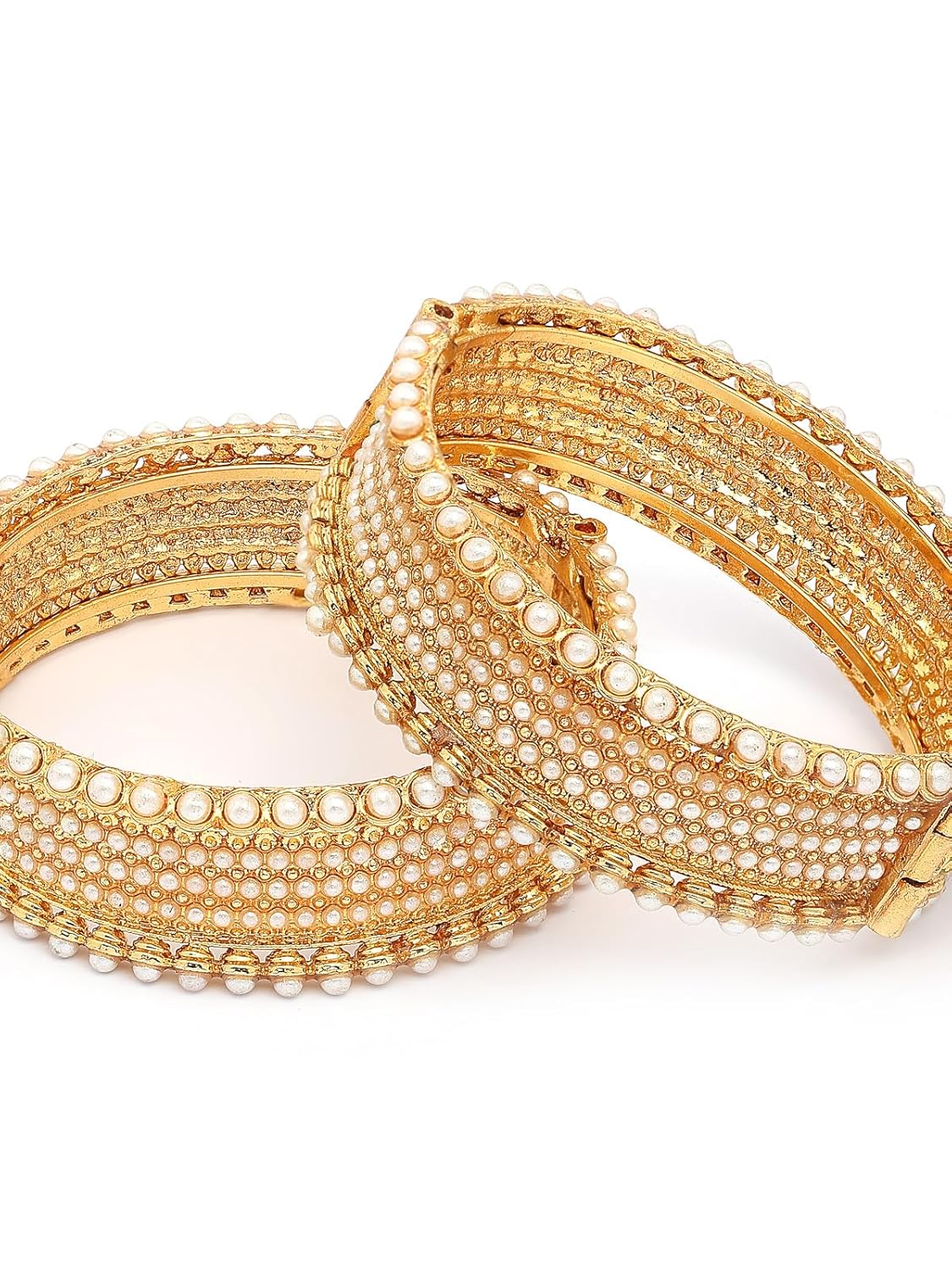 Sukkhi Trendy Rajwadi Style Gold Plated with Pearls Studded Broad Kada Bangle Jewellery for Women & Girls|Set of 2|B107298 - Image 7