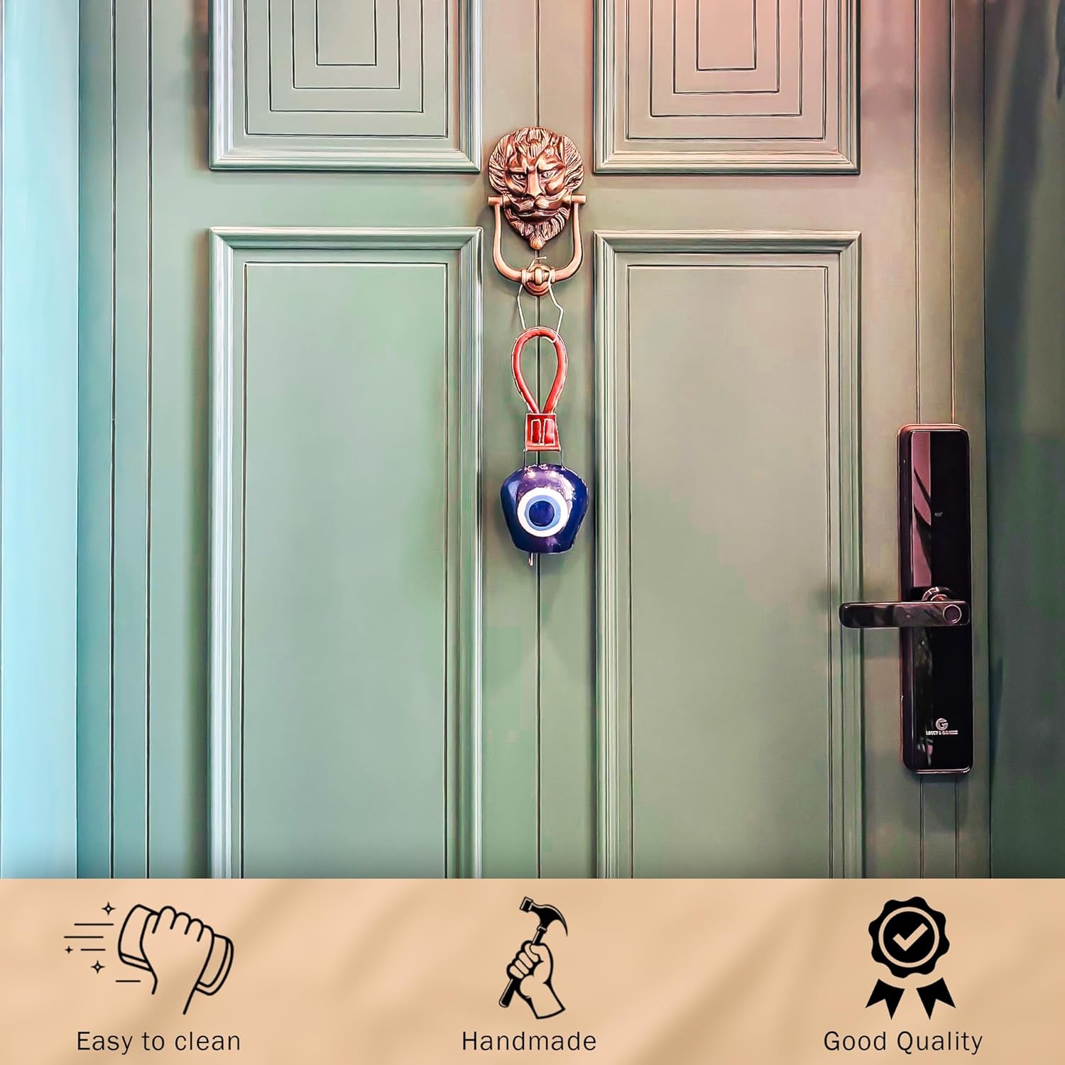 SALEBERATE Handmade Metal Cow Bell with Evil Eye Design – Unique Wall Décor for Charming Home Accents and Protection, Perfect for Hanging Display (Large, 2, Count) - Image 6