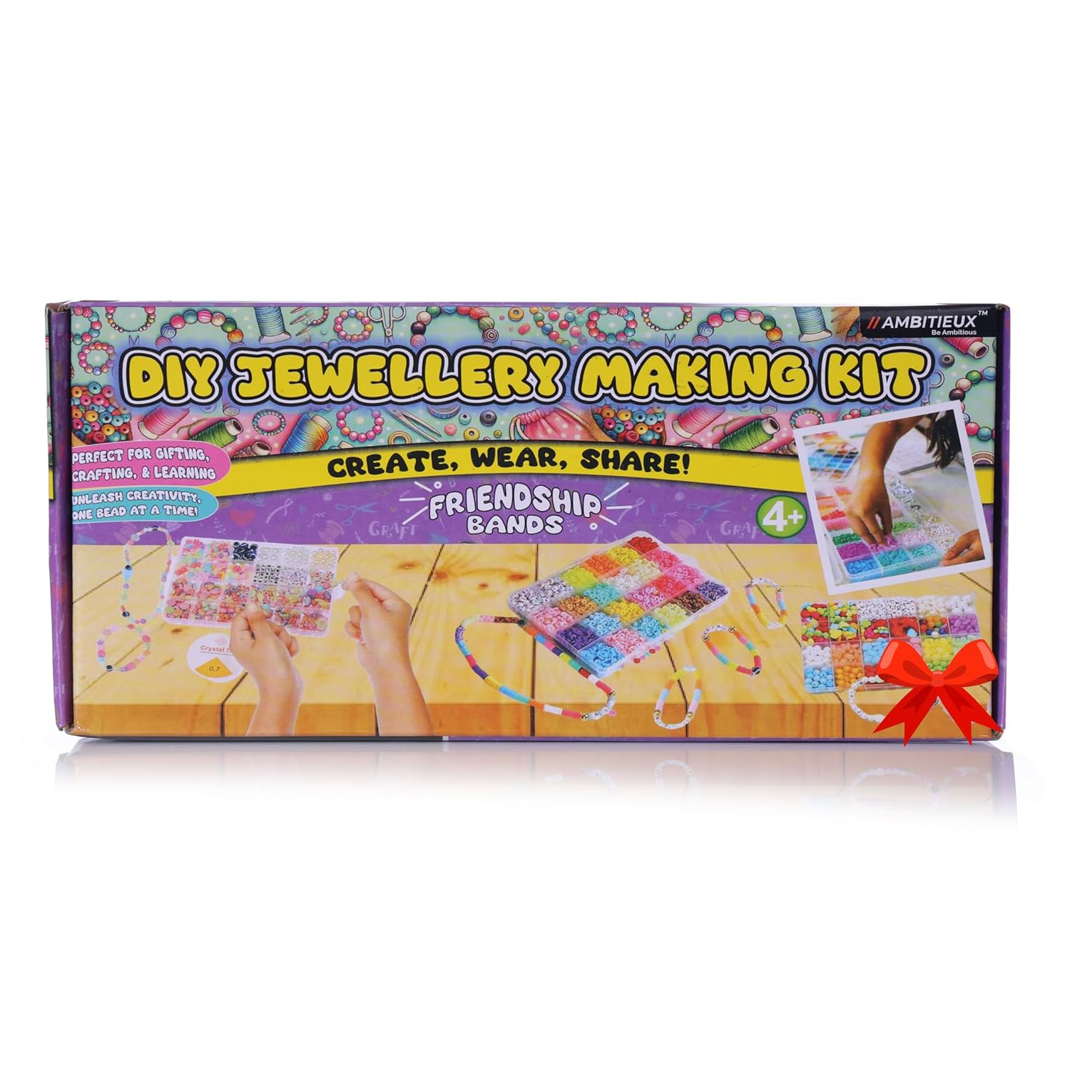 Ambitieux Children Jewelry Making Craft Bracelet Kits set for Kids - DIY 24 Compartment Box, 700+ Colorful Beads, Ear Hangings, Lobster Locks & Rings , 8 Pcs of Charms With Accessories - Birthday Gift for Girls 4 5 6 7 Years (Glass Beads Kit) - Image 7