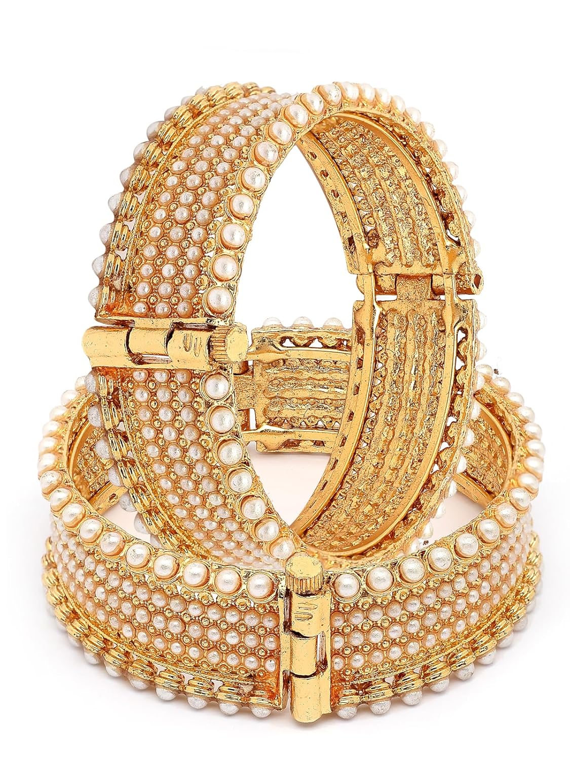 Sukkhi Trendy Rajwadi Style Gold Plated with Pearls Studded Broad Kada Bangle Jewellery for Women & Girls|Set of 2|B107298 - Image 2