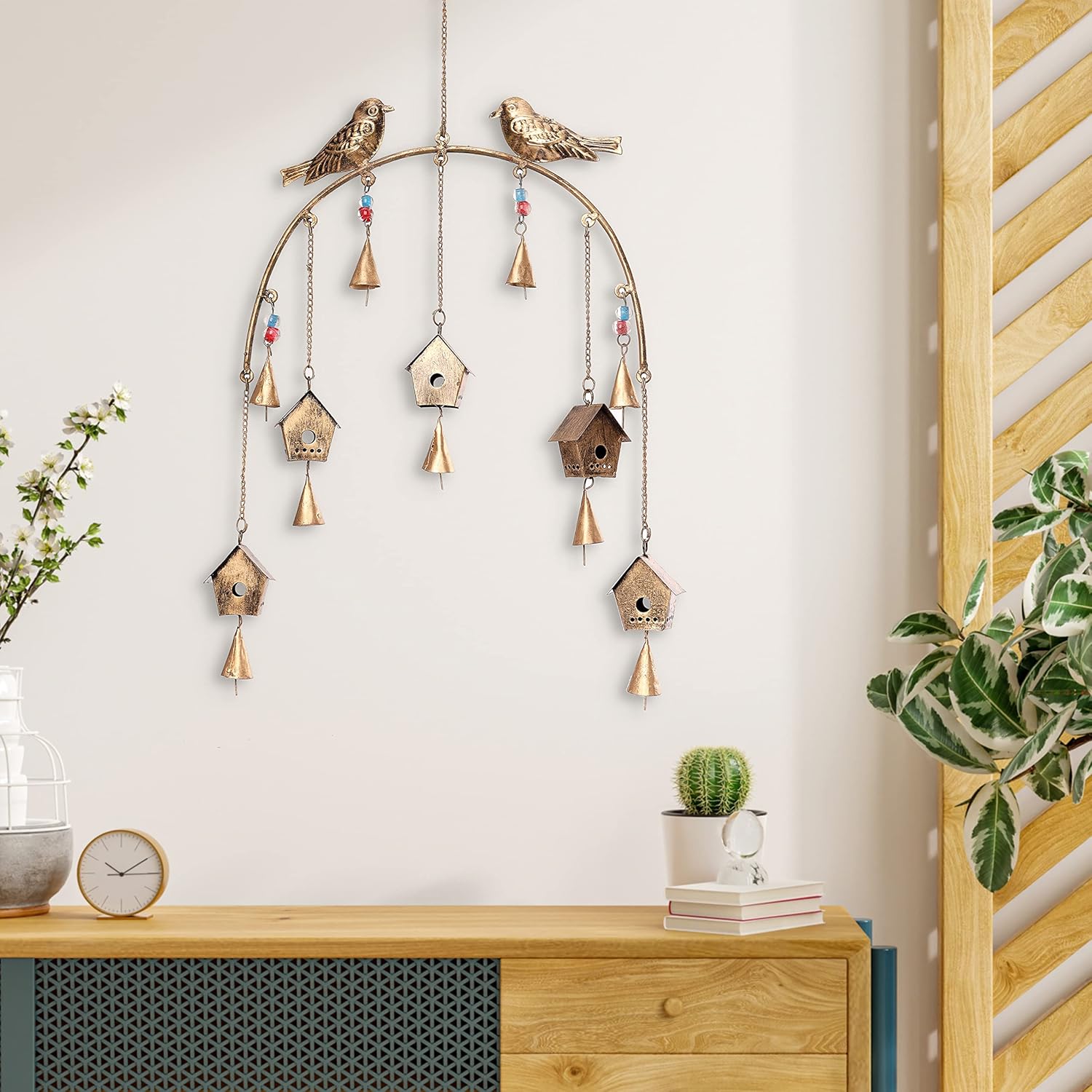 DULI Metal Windchime Wall Hanging, Feng Shui, Wall Art, Wall Decor, Positivevibes, Rustic Wall Hangings, Wall Art, Diwali Decor, Home Decor, Positive Vibes (Metalwallhanging: Birdhouse), Golden - Image 6