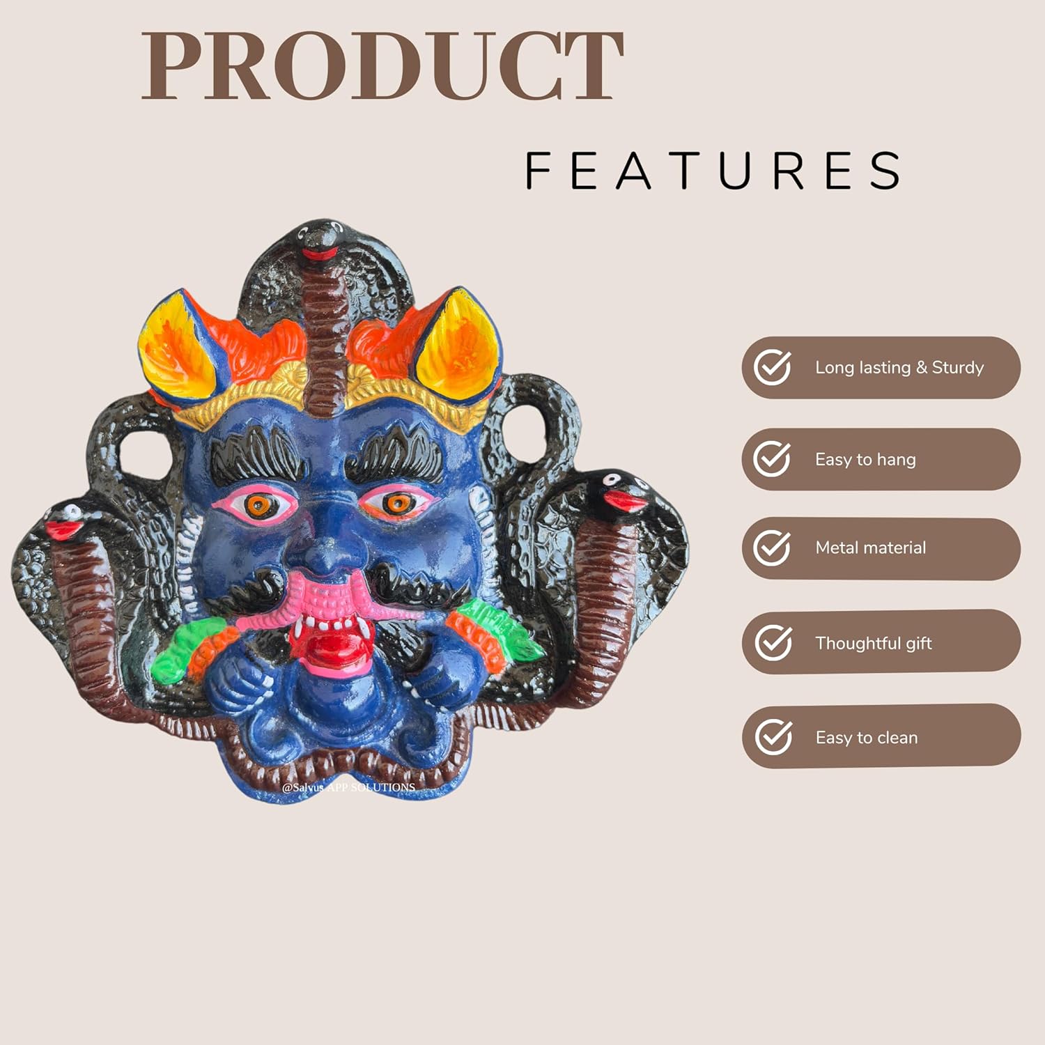 Salvus APP SOLUTIONS Nazar Battu-Mahakaal Metal Wall Hanging Face Mask Nazar Battu/Evil Eye Protector for Shops, Home, Office Decor (8x7 Inch) - Image 4