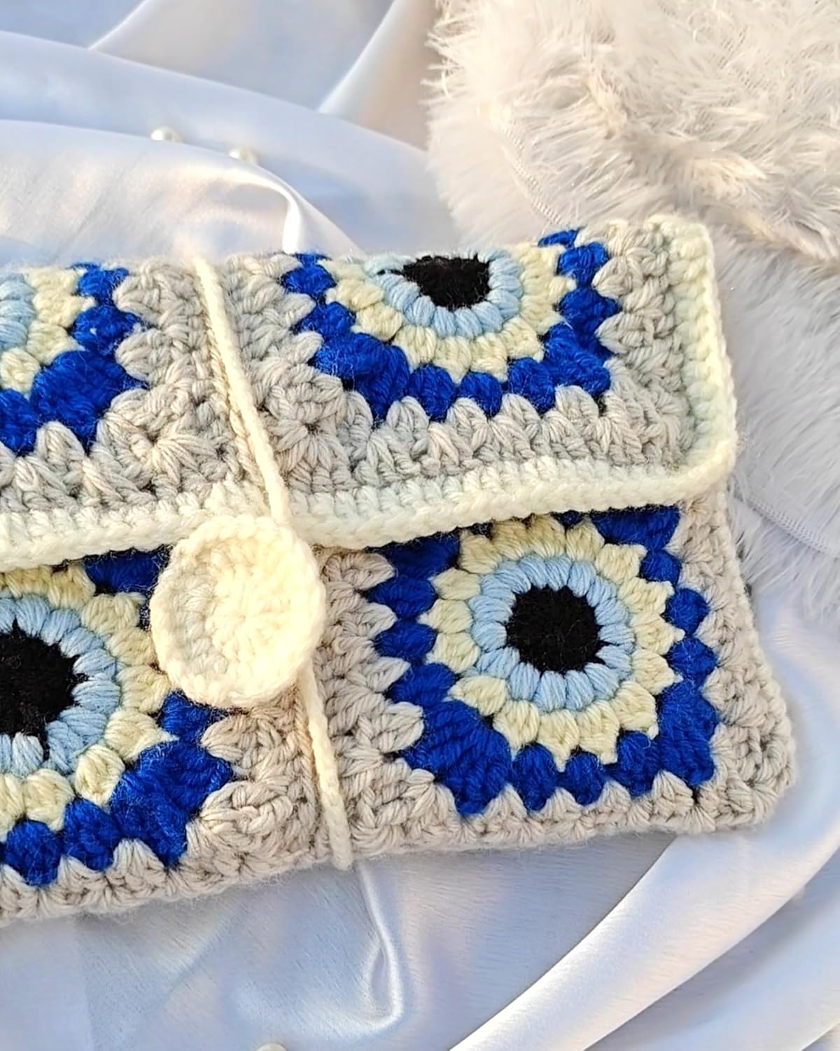 Knotsngifts Crochet Evil Eye Floral Book Sleeve - Image 4