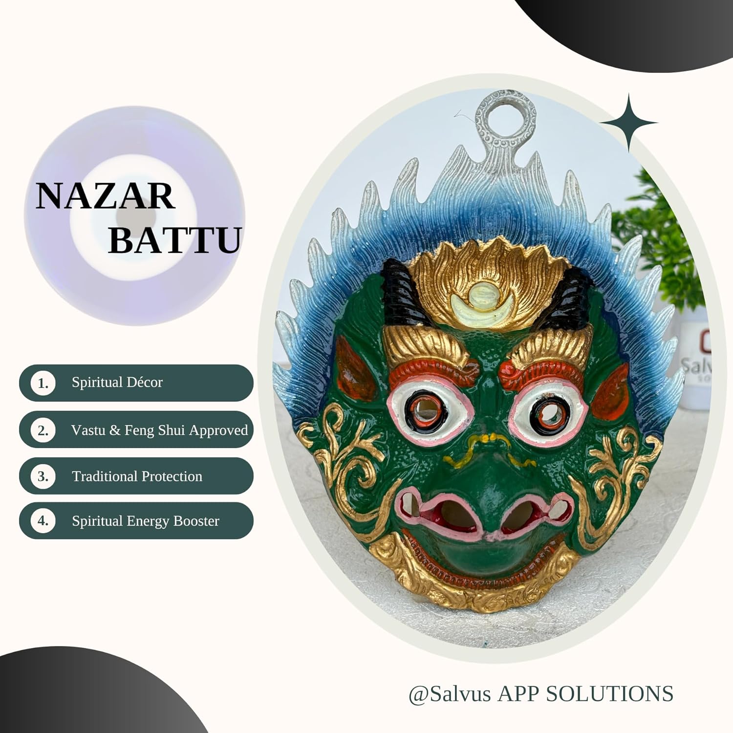 Salvus APP SOLUTIONS Metal Garuda Wall Hanging Nazar Battu/Evil Eye Protector for Home, Office and Shop (Green_6x5 Inches) - Image 9