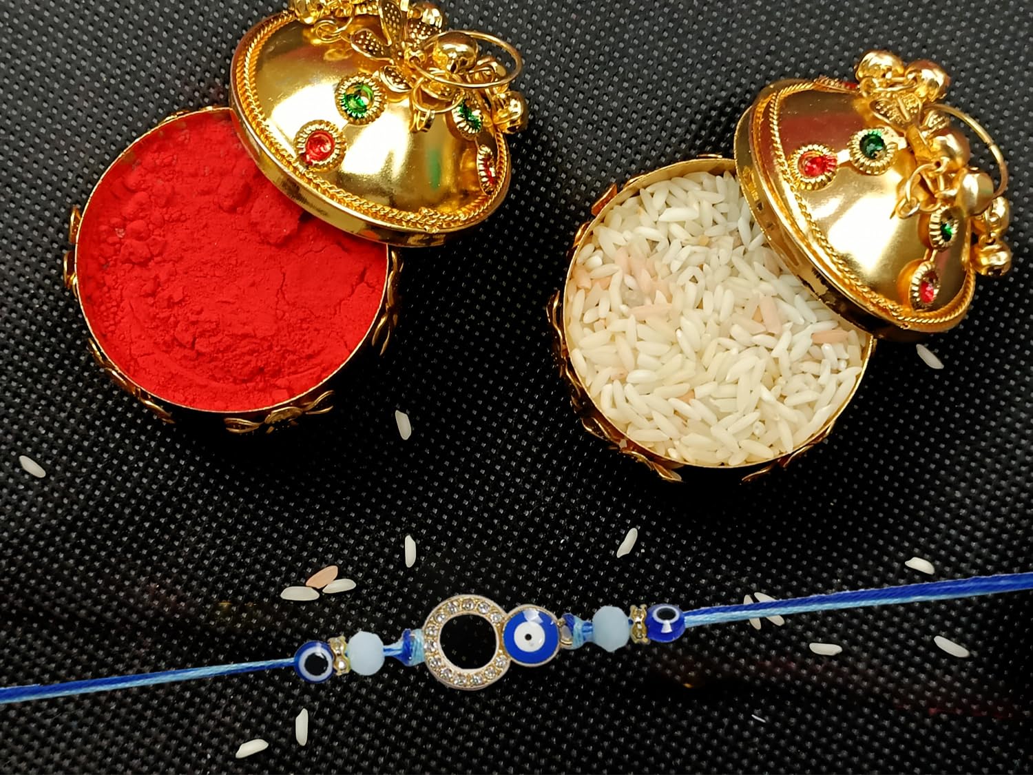 AARON INC Evil Eye Rakhi for Brother Sister Designers Rakhi Bracelet Set with Roli Chawal (RAKHI0092) - Image 4