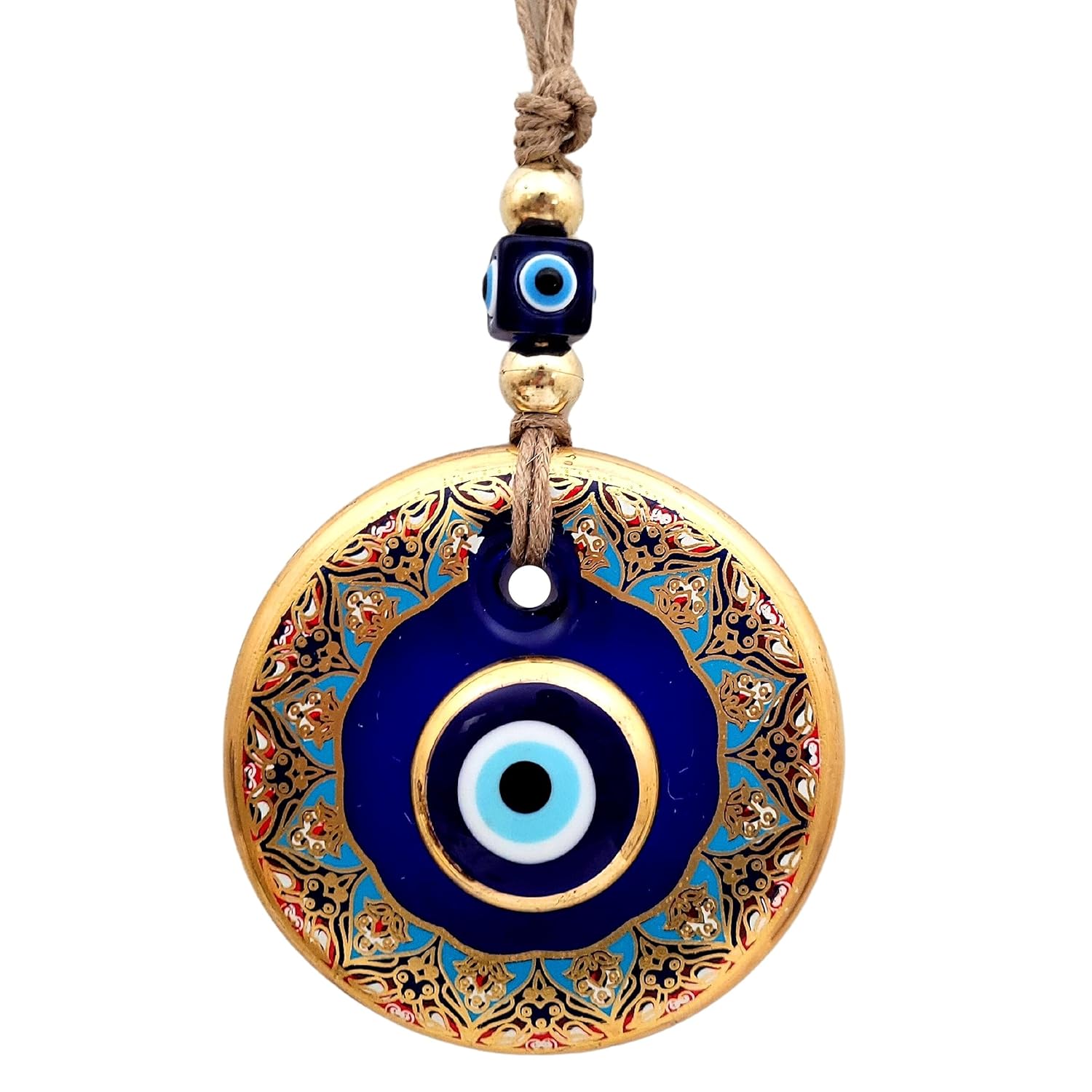 Candymosa 4.3" Glass Blue Evil Eye Wall Hanging Floral Design Gold Ornament – Evil Eye Wall Hanging in a Box - Home Protection Charm Evil Eye Wall Decor - Turkish Nazar Amulet - Image 2