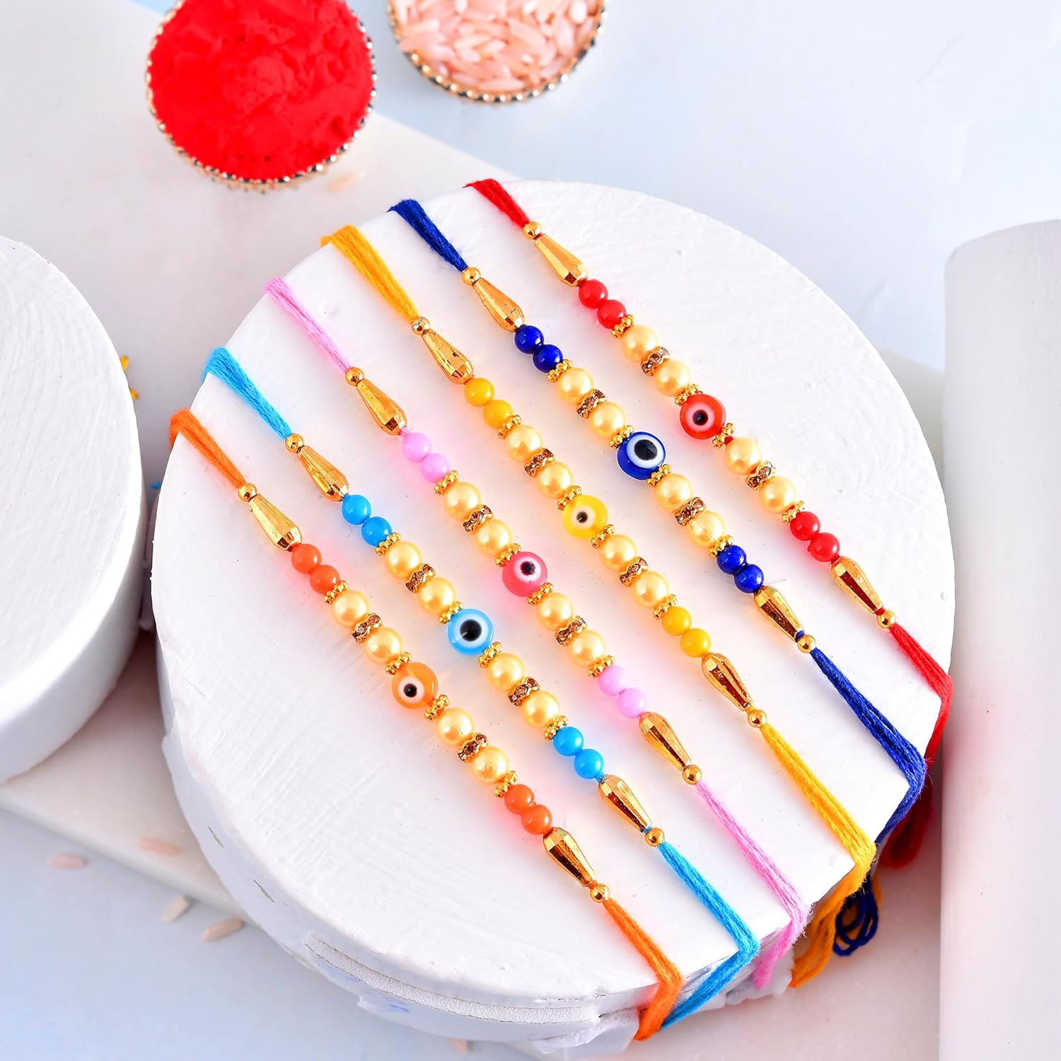 CraftVatika Design Evil Eye Rakhi Set of 6 for Brother, Rakhi Set for Bhaiya, Boy, Men, Girls, Sisters, Kids Rakhis for Rakshabandhan With Gift for Home Decor - Image 3