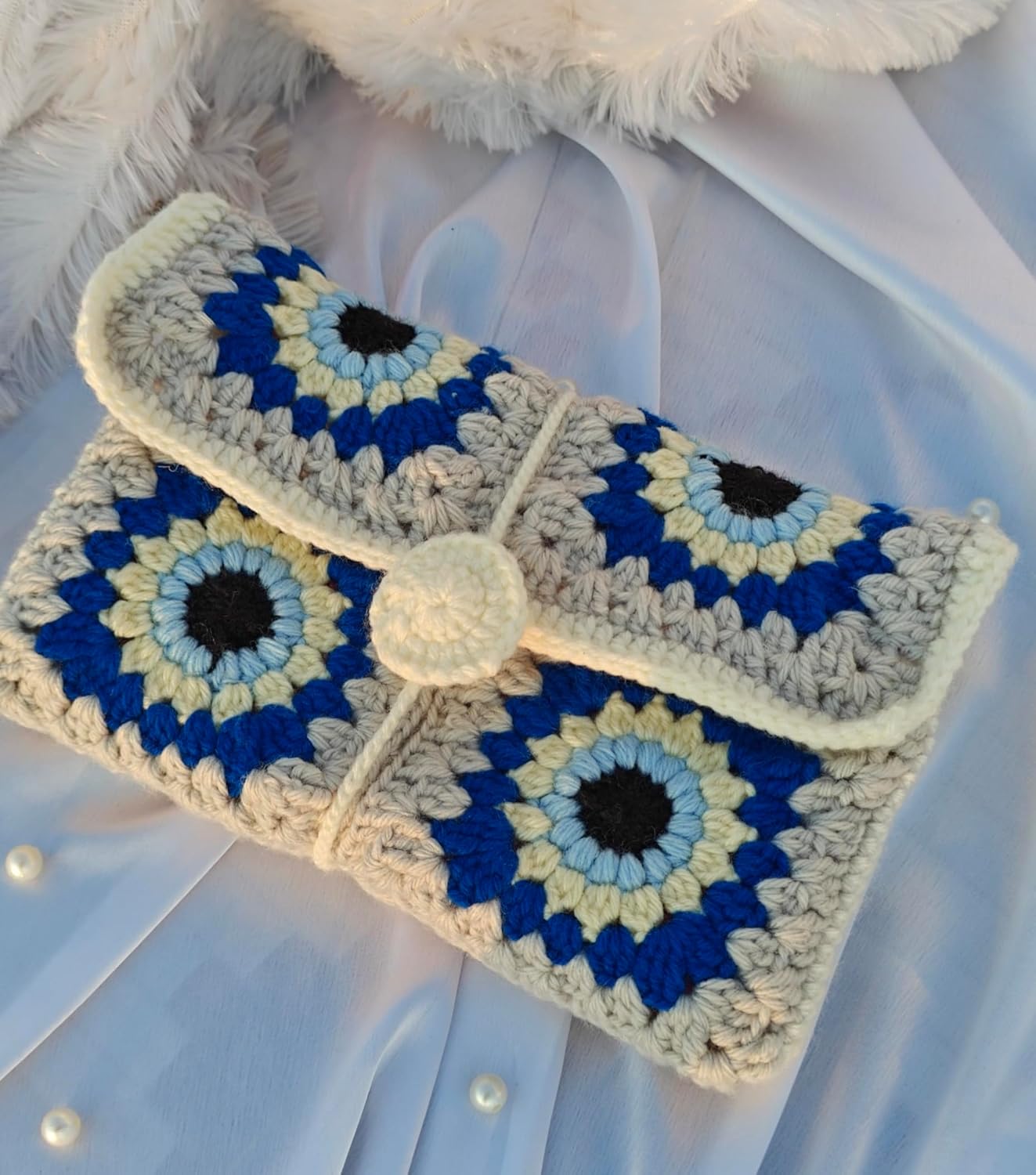 Knotsngifts Crochet Evil Eye Floral Book Sleeve - Image 3