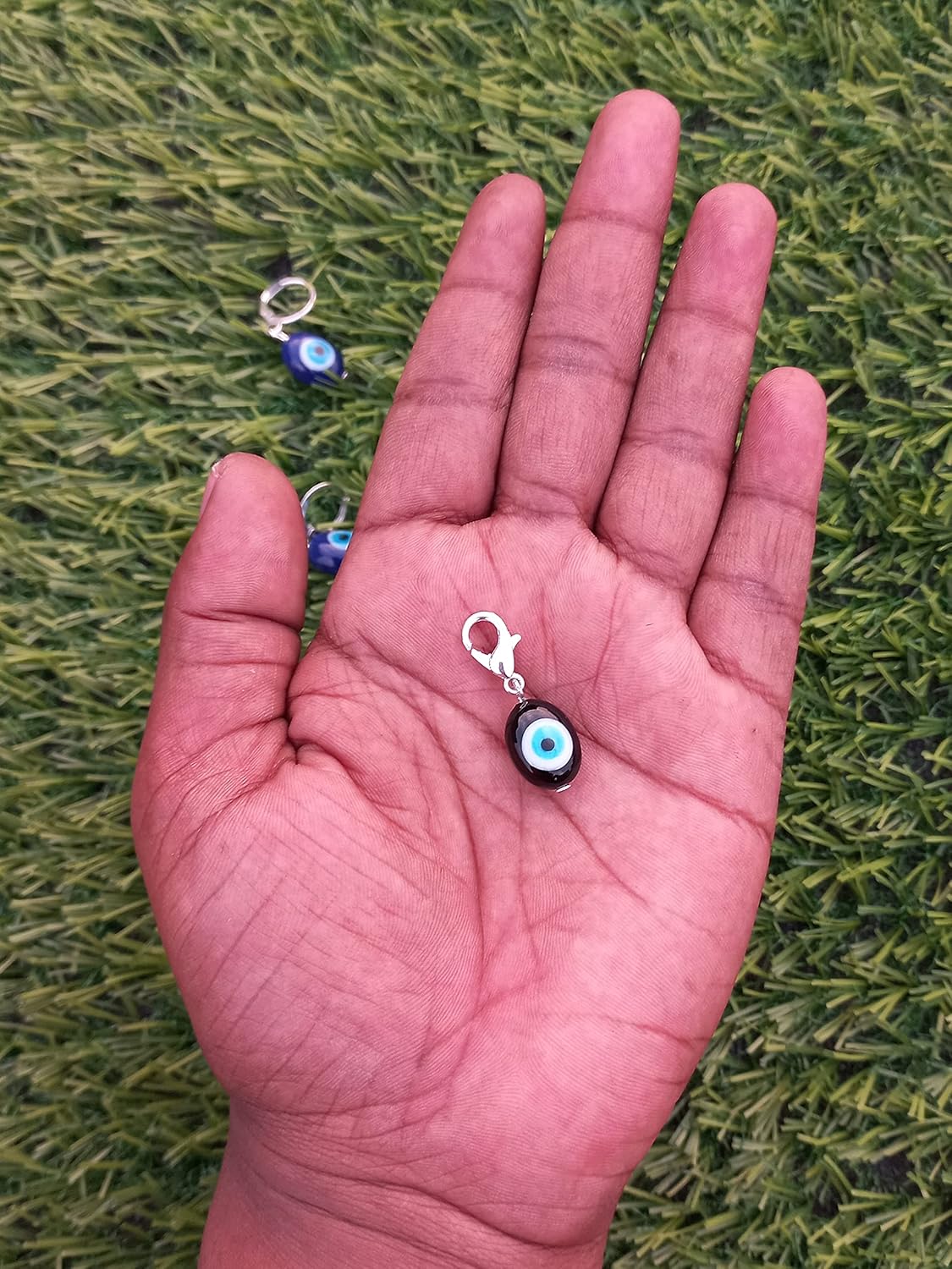 Evil eye charm, bag charm, purse charm, buggy charm, stroller charm, protection, nazar boncuk, dog tag, Silver evil eye pendant, zipper pull (Black) - Image 4