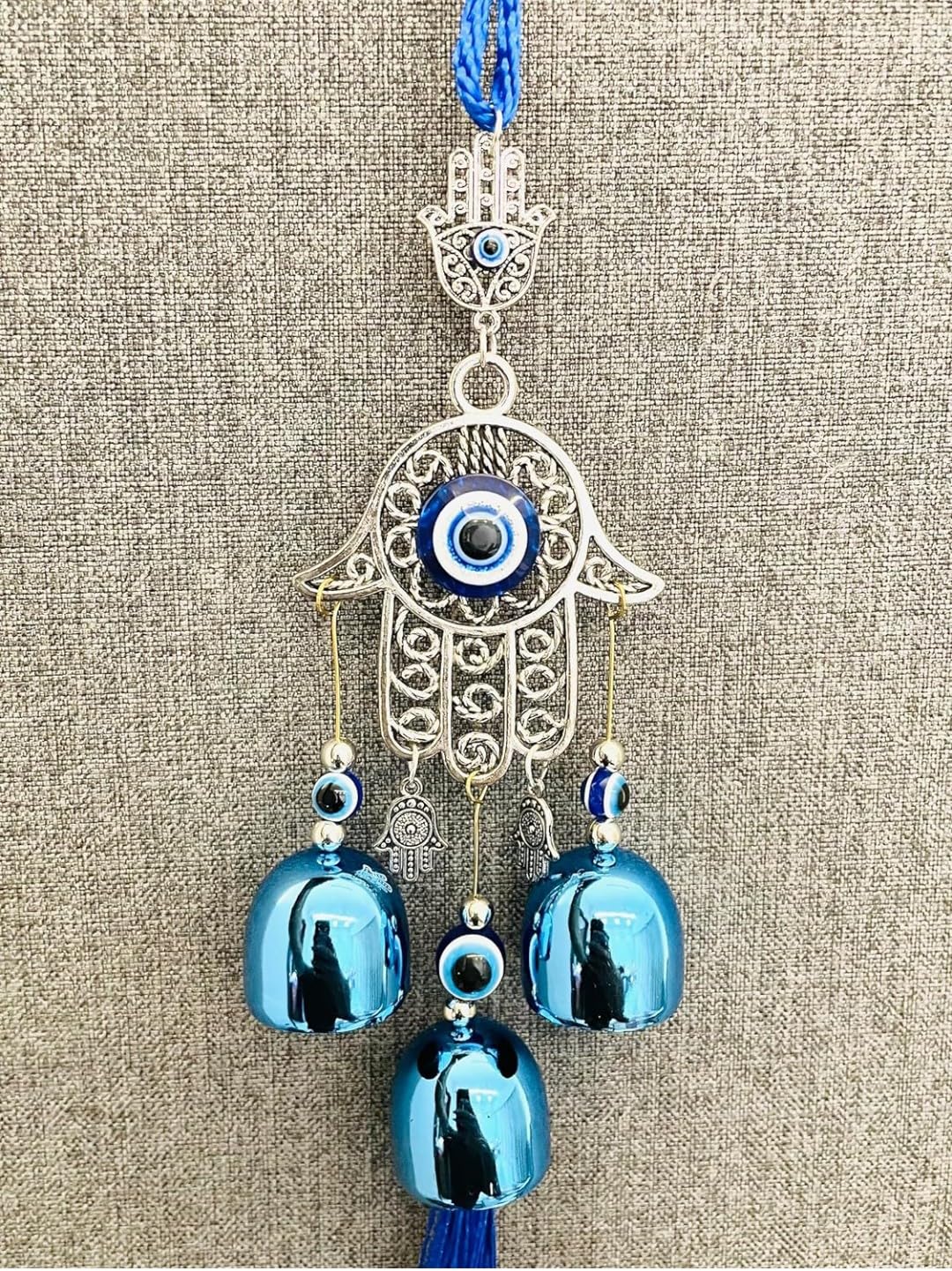 WS Evil Eye Wind Chime 3 Bells for Home & Office - Brings Positive Vibes & Removes Negative Energy | Evil Eye Wall Hanging | Evil Eye Wind Chime | Evil Eye 3 Bells - Image 2