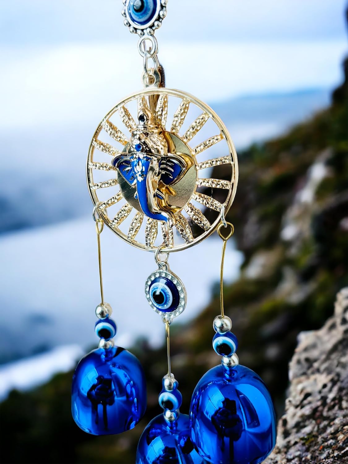 WS Evil Eye Wind Chime With 3 Bells for Home & Office - Brings Positive Vibes & Removes Negative Energy | Wall Hanging (Ganesh Ji) - Image 7
