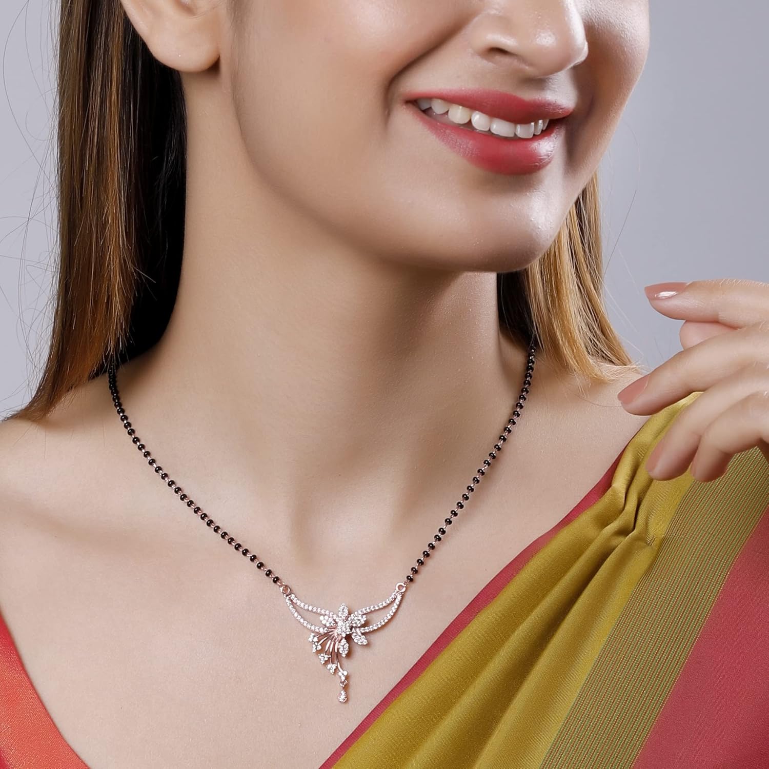 GIVA 925 Silver 18k Gold Plated Rose Gold Plated Mangalsutra Sets | Gifts for Women |Black Bead Necklace - Image 3