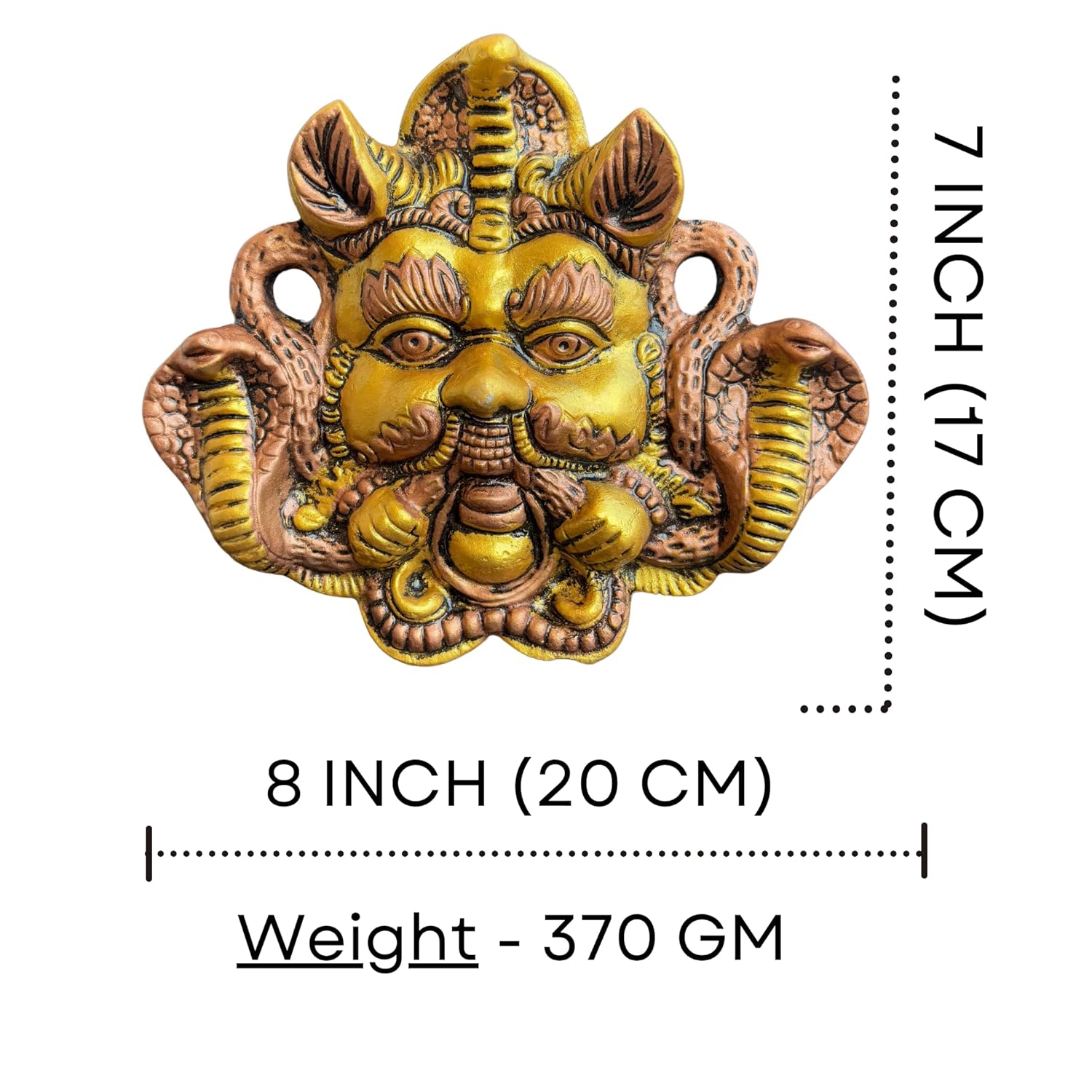 Salvus APP SOLUTIONS Exclusive Metal Nazar Battu Face Mask with Naag Wall Hanging for Evil Eye Protection Suitable ( Gold) - Image 3