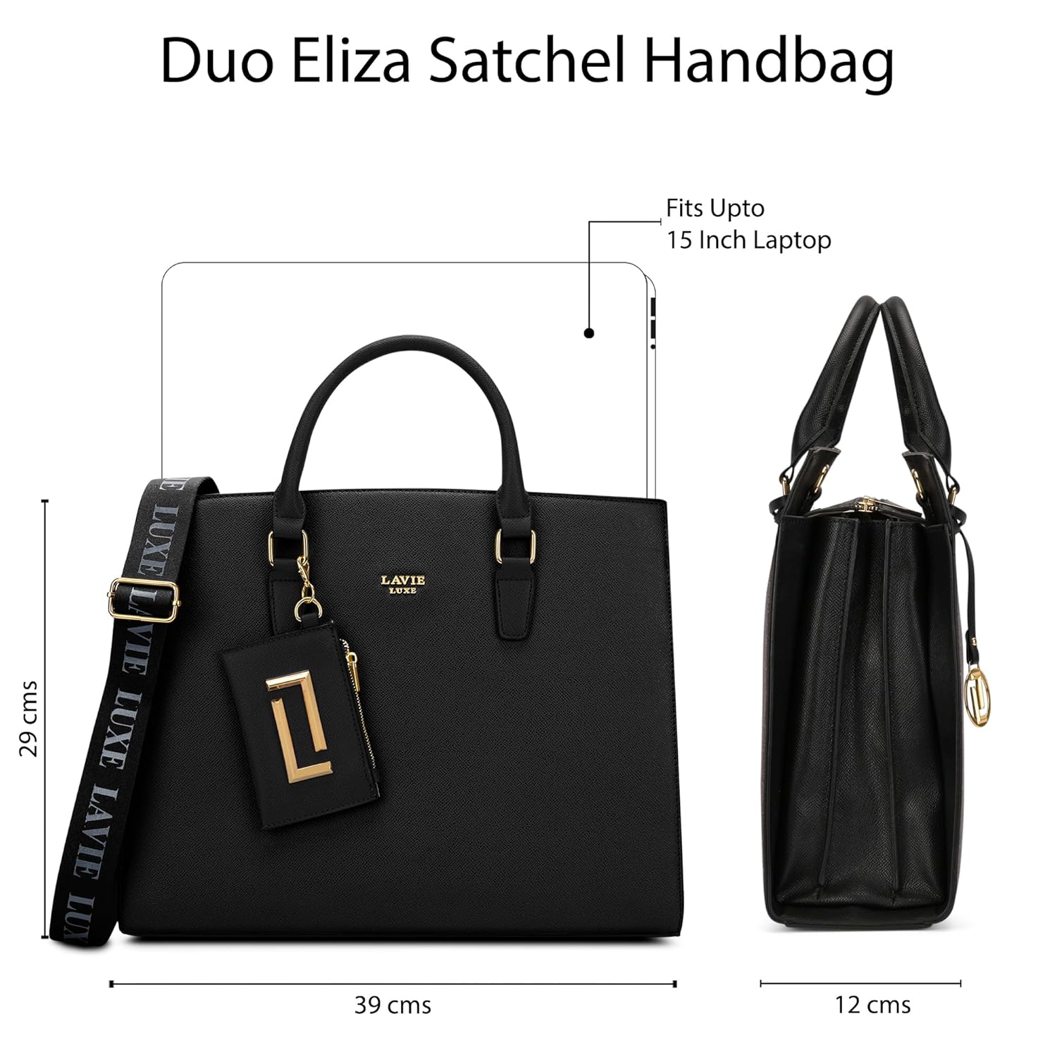 Lavie Luxe Duo Eliza Large Solid Tonal Satchel Laptop Bag for Women | Fits Upto 15 Inch Laptop | Laptop Handbag for Work | Ladies purse | Stylish Shoulder Bag | Ladies Gift - Image 4